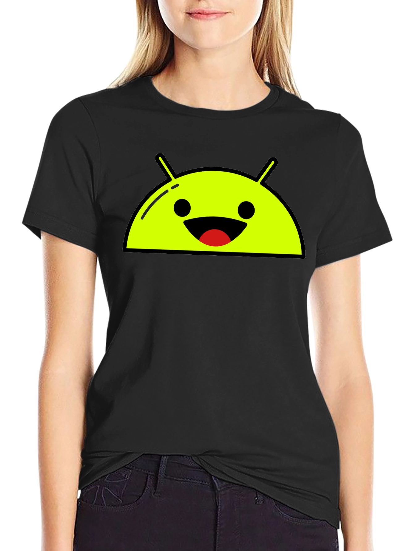 Android Robot Head Graphic Tee - Black