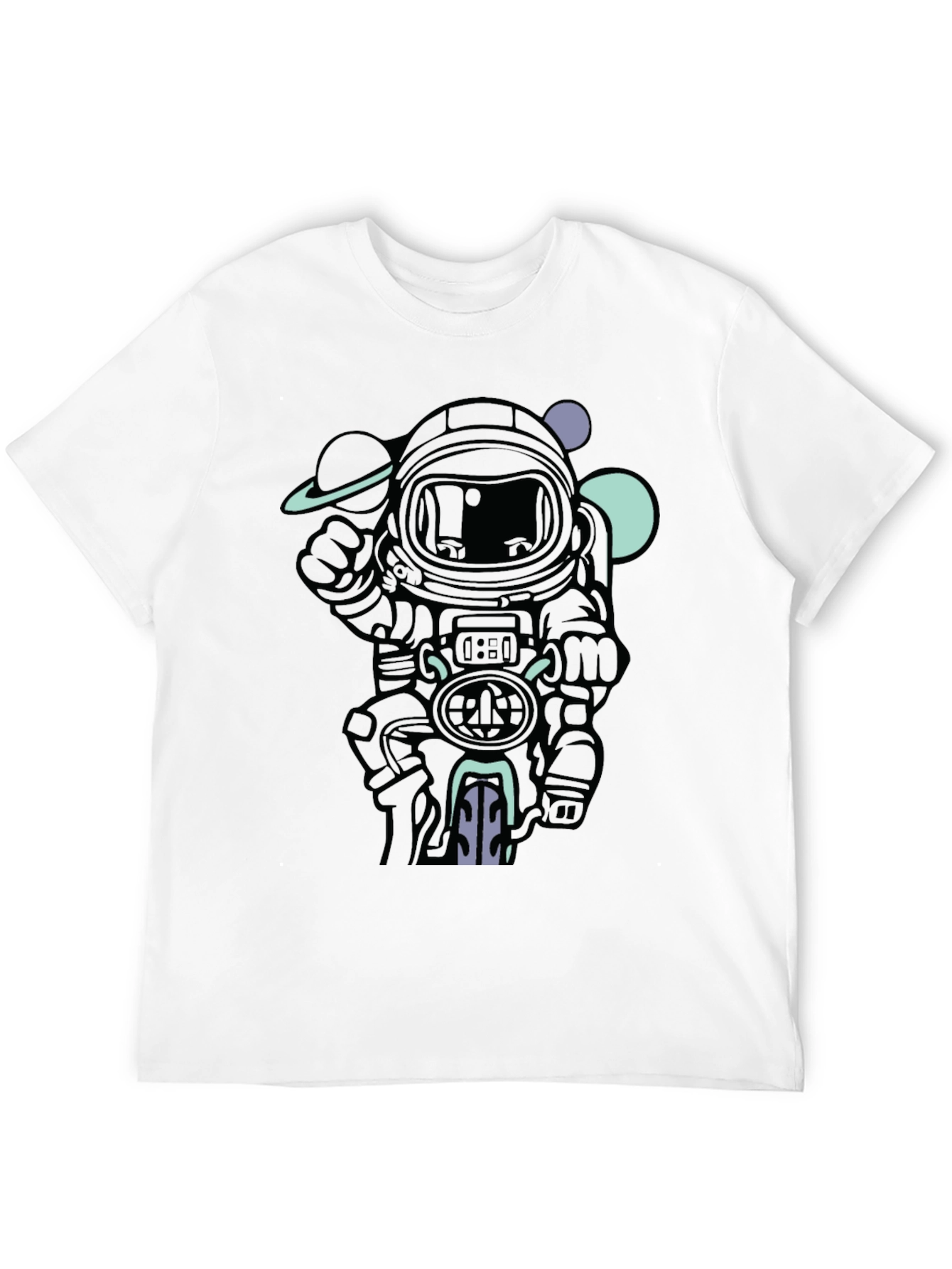 Astronaut Biker Graphic Tee - Black Cotton T-Shirt