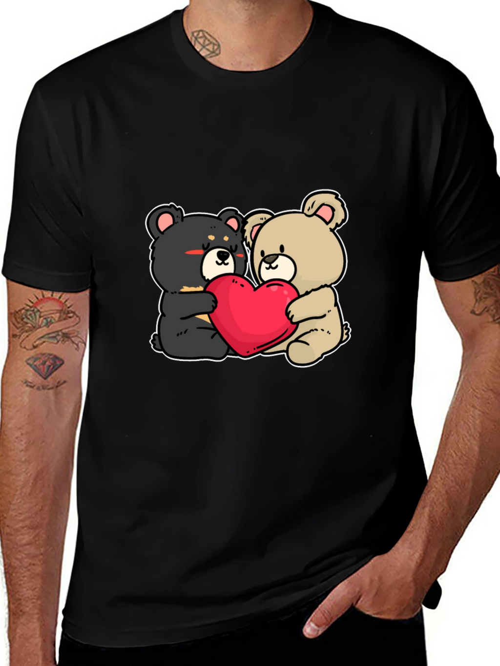 Bear Hug Heart T-Shirt: Love Cute Black
