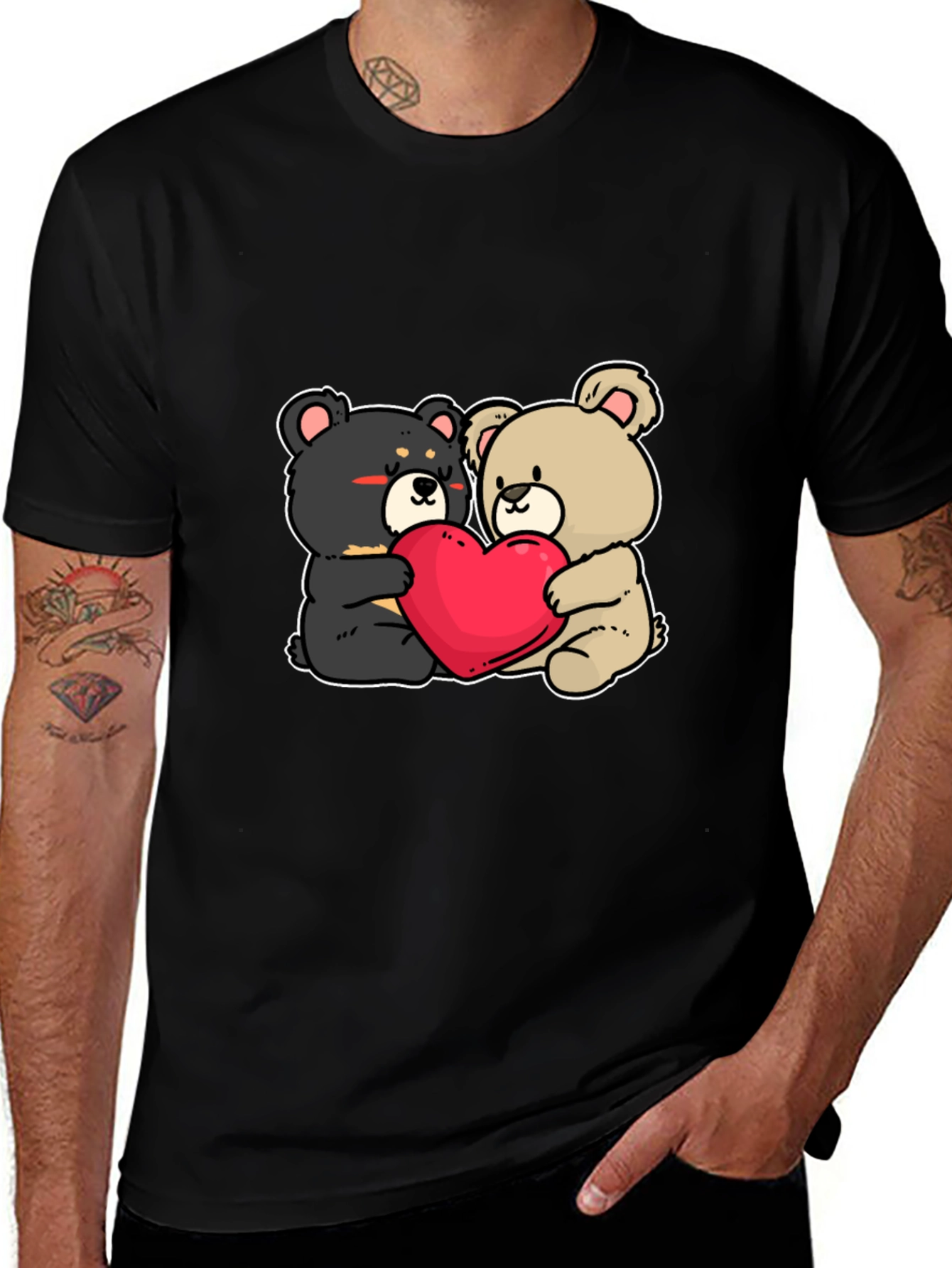 Bear Hug Heart T-Shirt: Love Cute Black