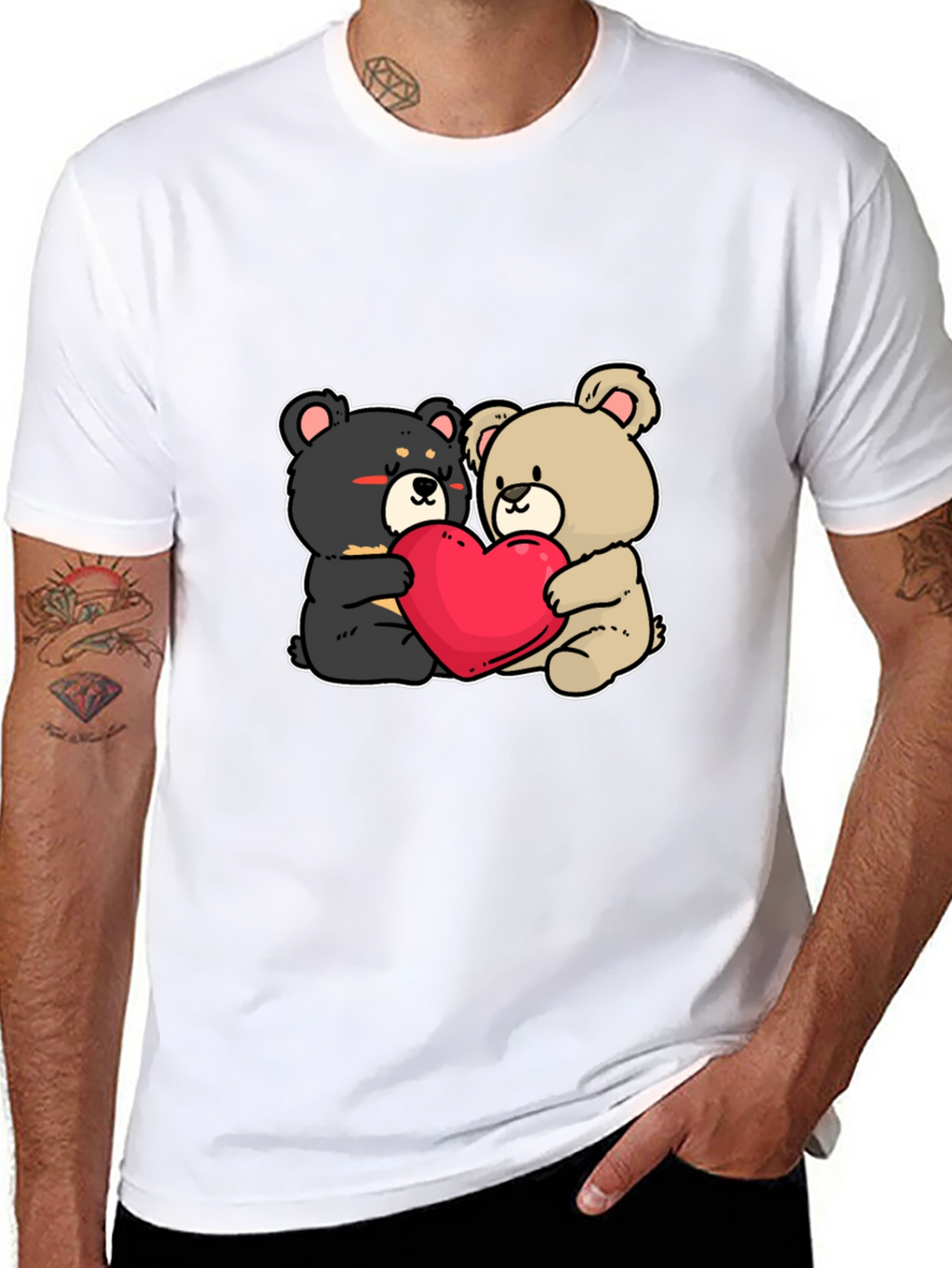 Bear Hug Heart T-Shirt: Love Cute Black