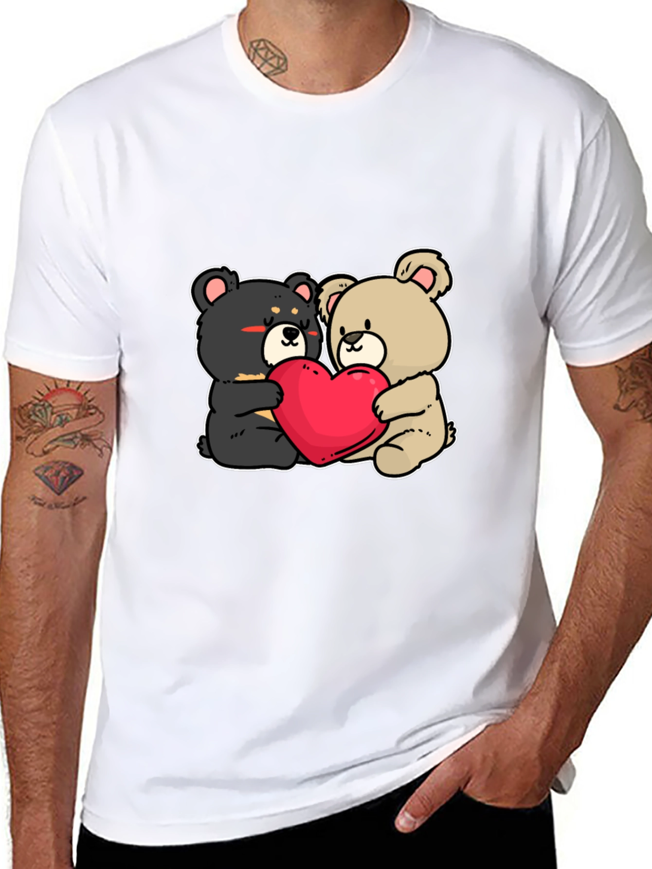 Bear Hug Heart T-Shirt: Love Cute Black