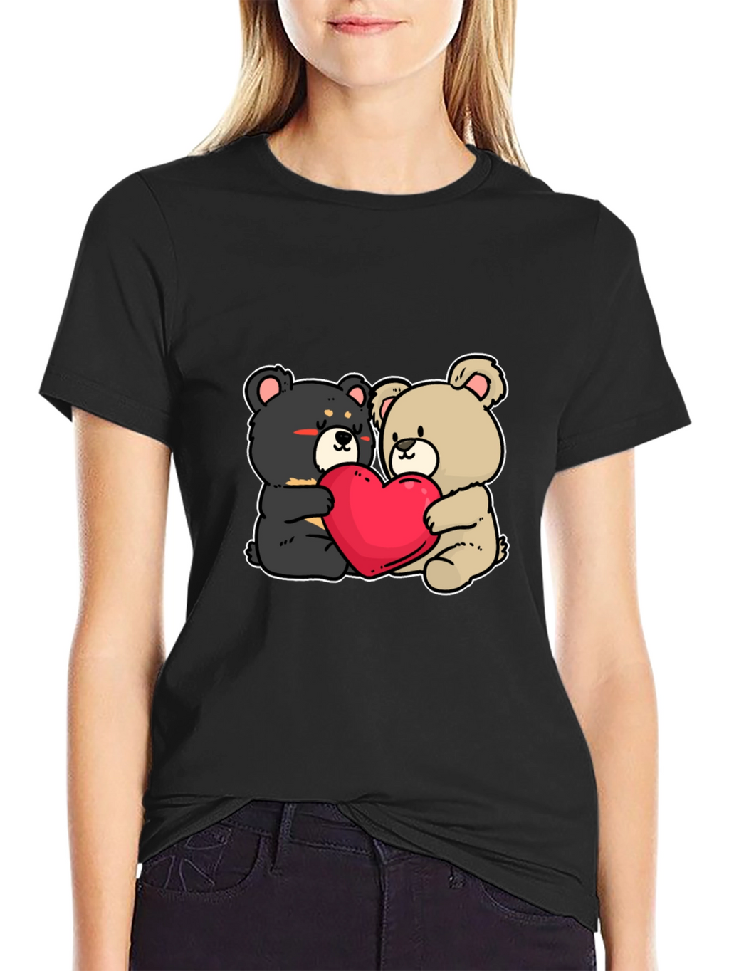 Bear Hug Heart T-Shirt: Love Cute Black