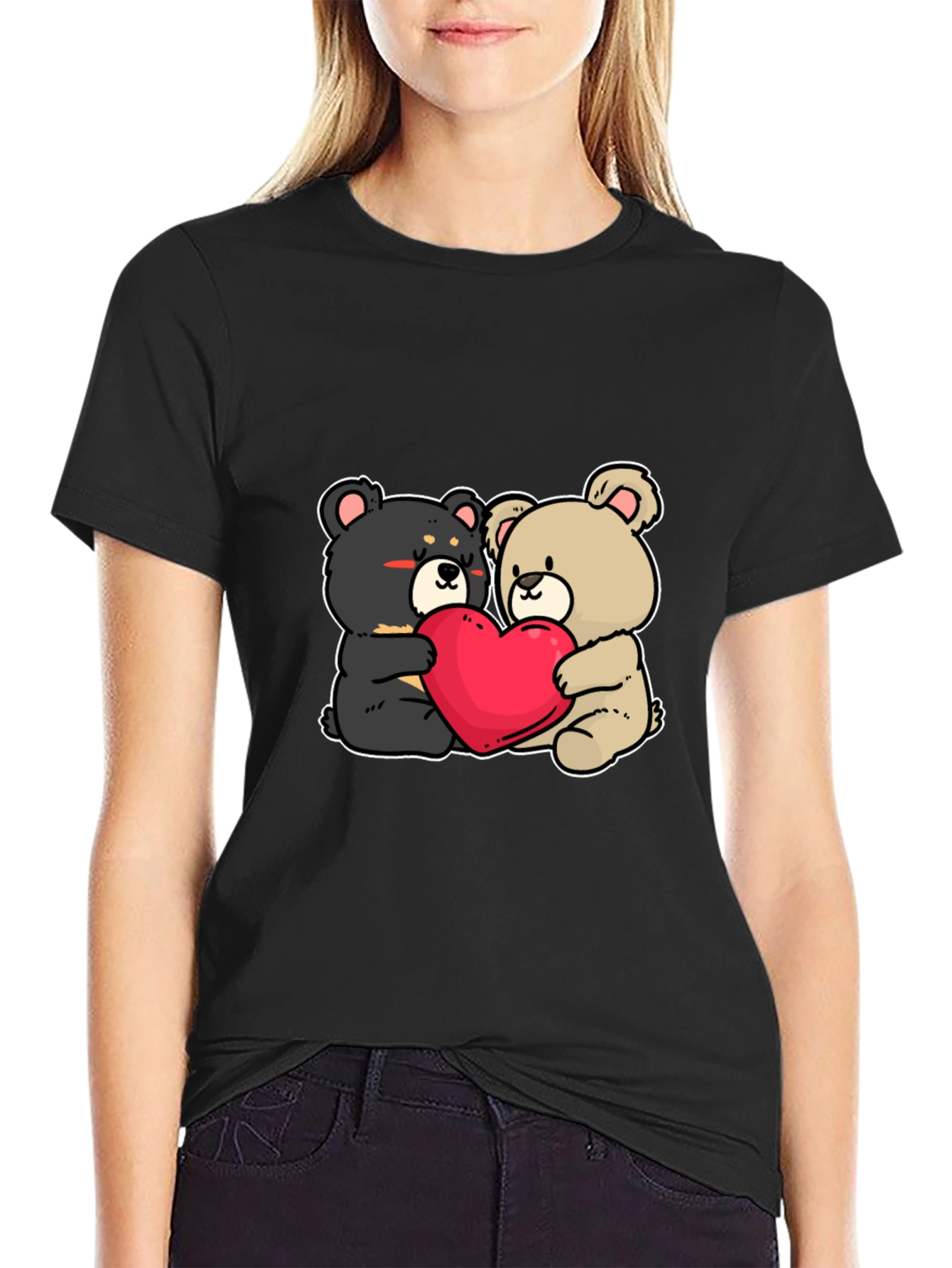 Bear Hug Heart T-Shirt: Love Cute Black