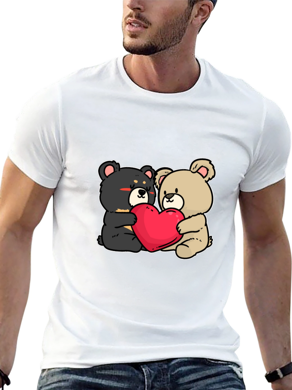 Bear Hug Heart T-Shirt: Love Cute Black