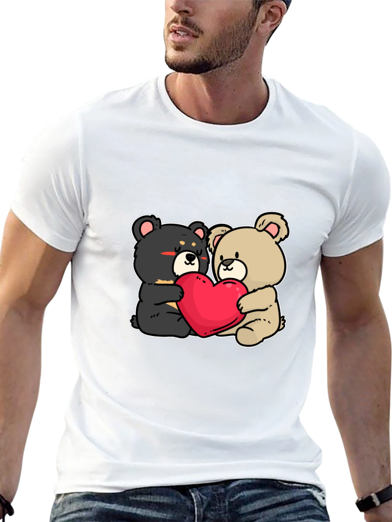 Bear Hug Heart T-Shirt: Love Cute Black