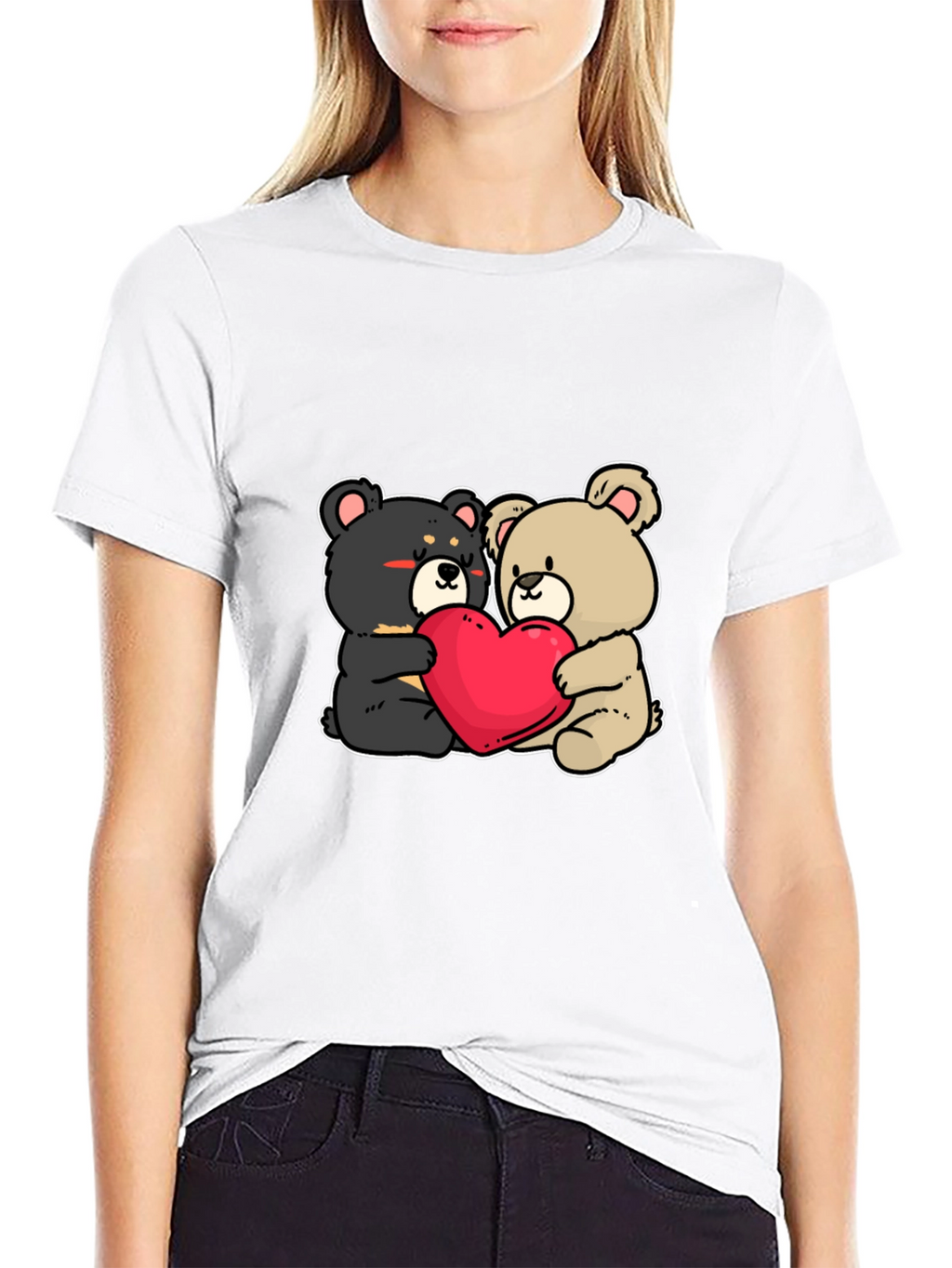 Bear Hug Heart T-Shirt: Love Cute Black