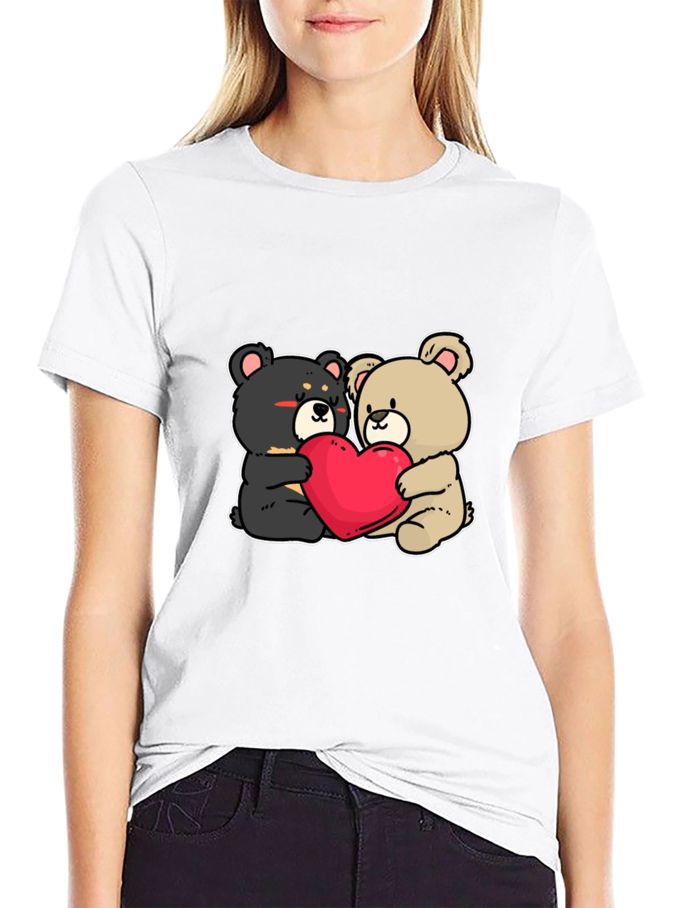 Bear Hug Heart T-Shirt: Love Cute Black