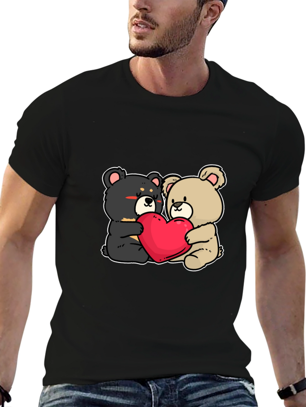 Bear Hug Heart T-Shirt: Love Cute Black