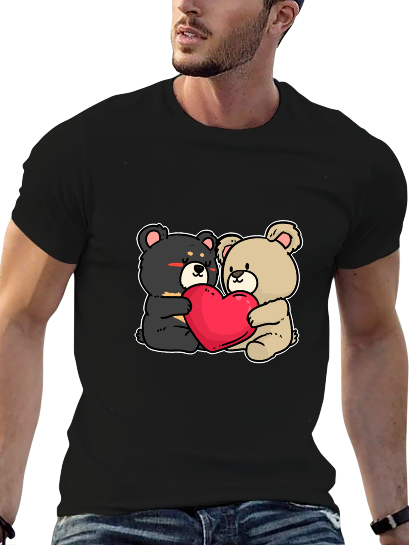 Bear Hug Heart T-Shirt: Love Cute Black