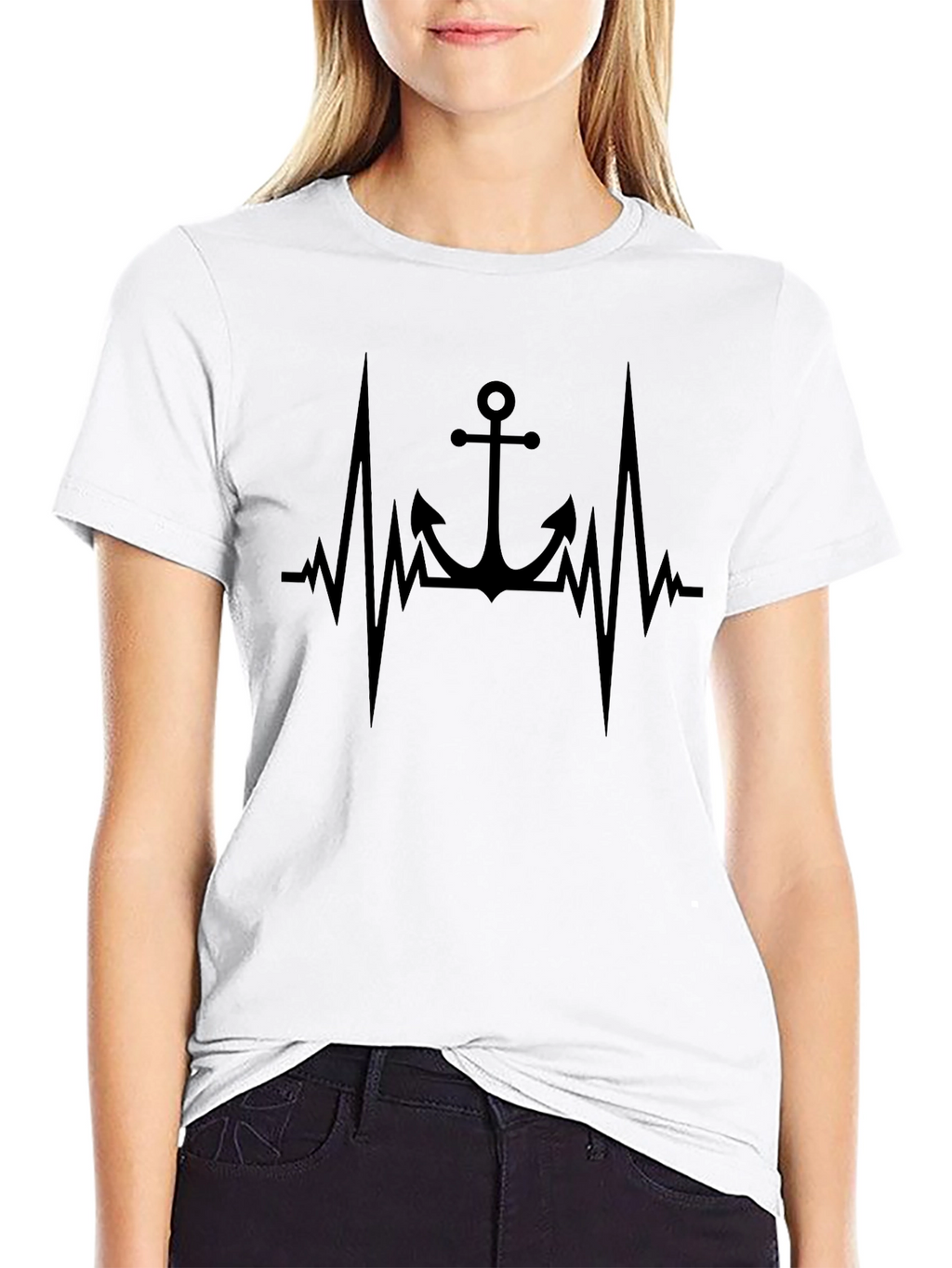 Anchor Heartbeat Graphic Black T-Shirt