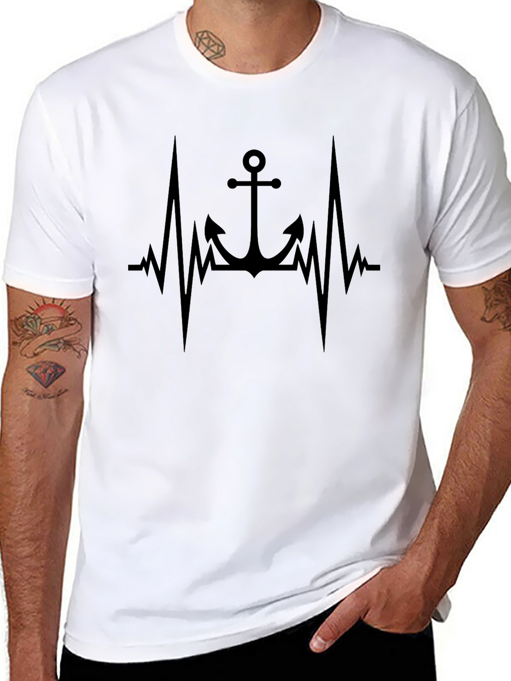 Anchor Heartbeat Graphic Black T-Shirt