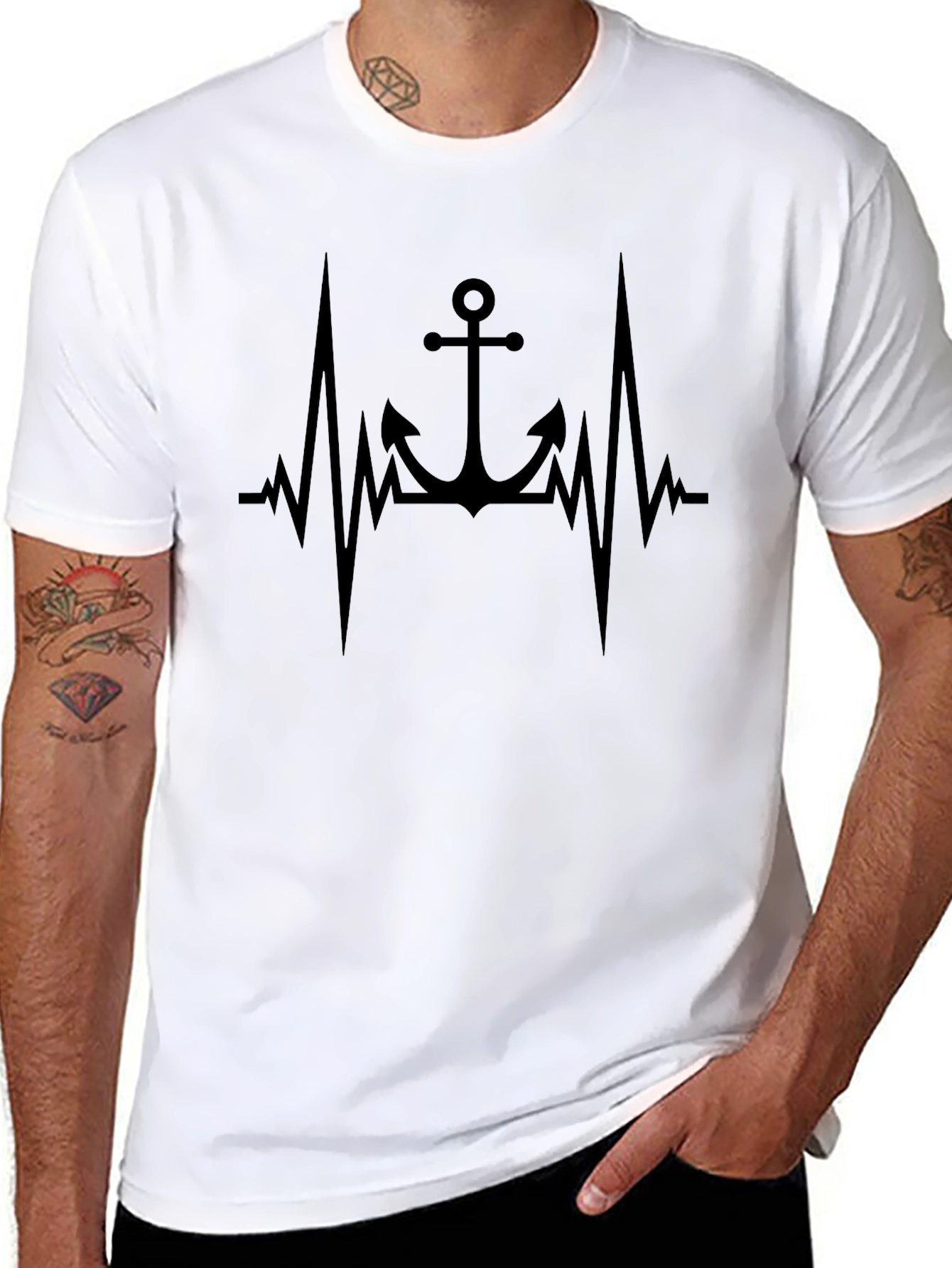 Anchor Heartbeat Graphic Black T-Shirt