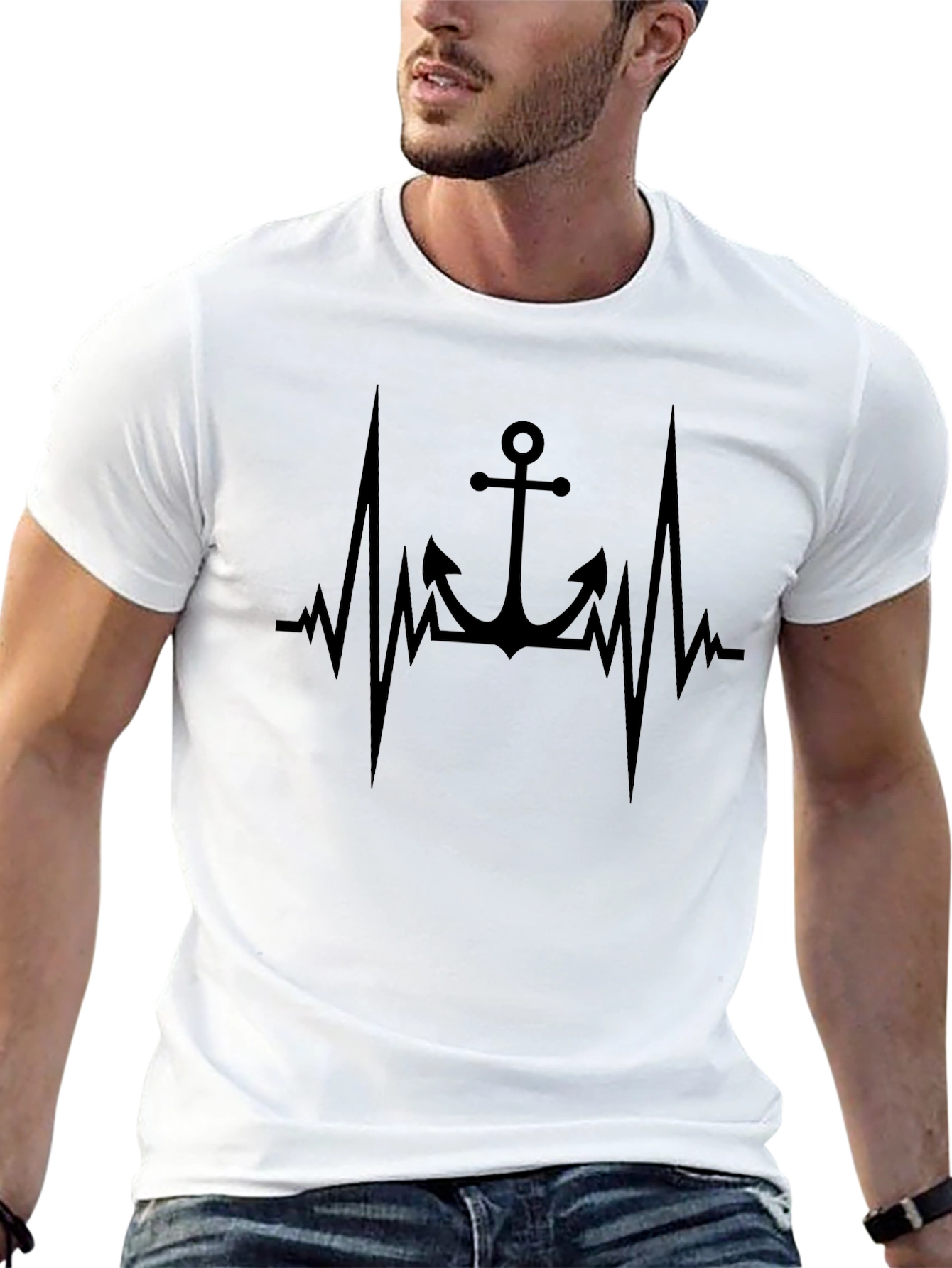 Anchor Heartbeat Graphic Black T-Shirt