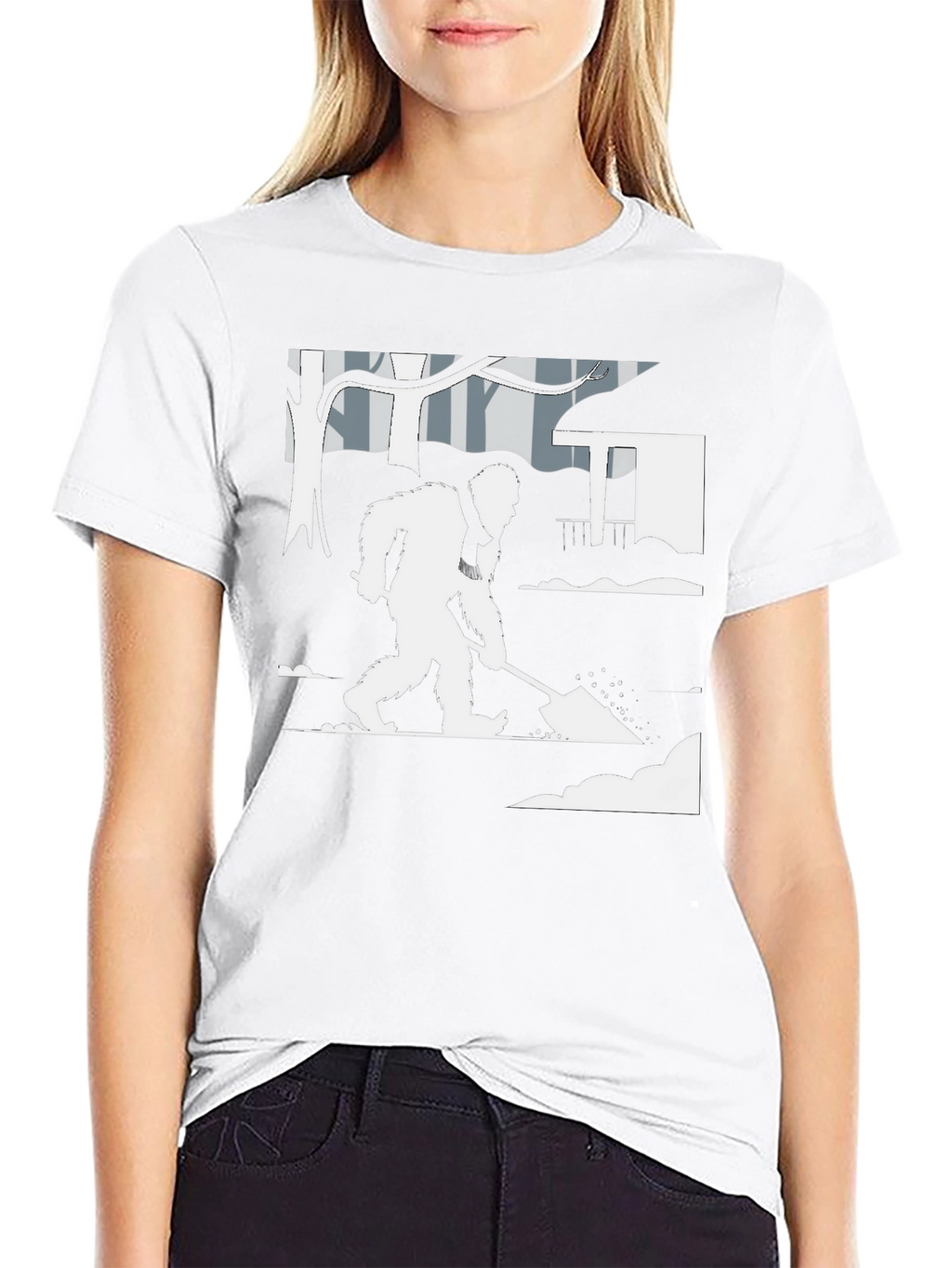 Bigfoot Shoveling Snow Graphic Tee - Black