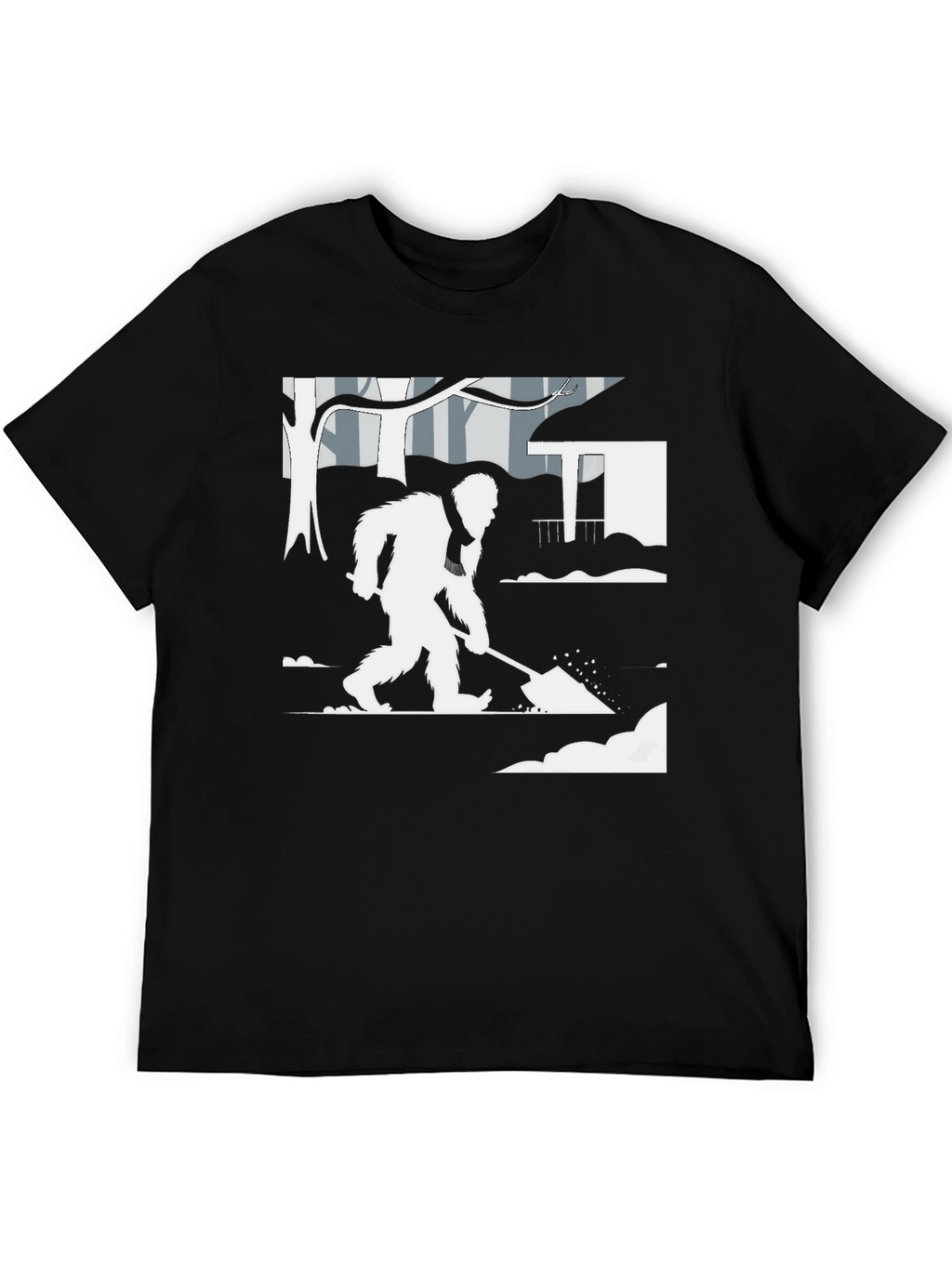 Bigfoot Shoveling Snow Graphic Tee - Black