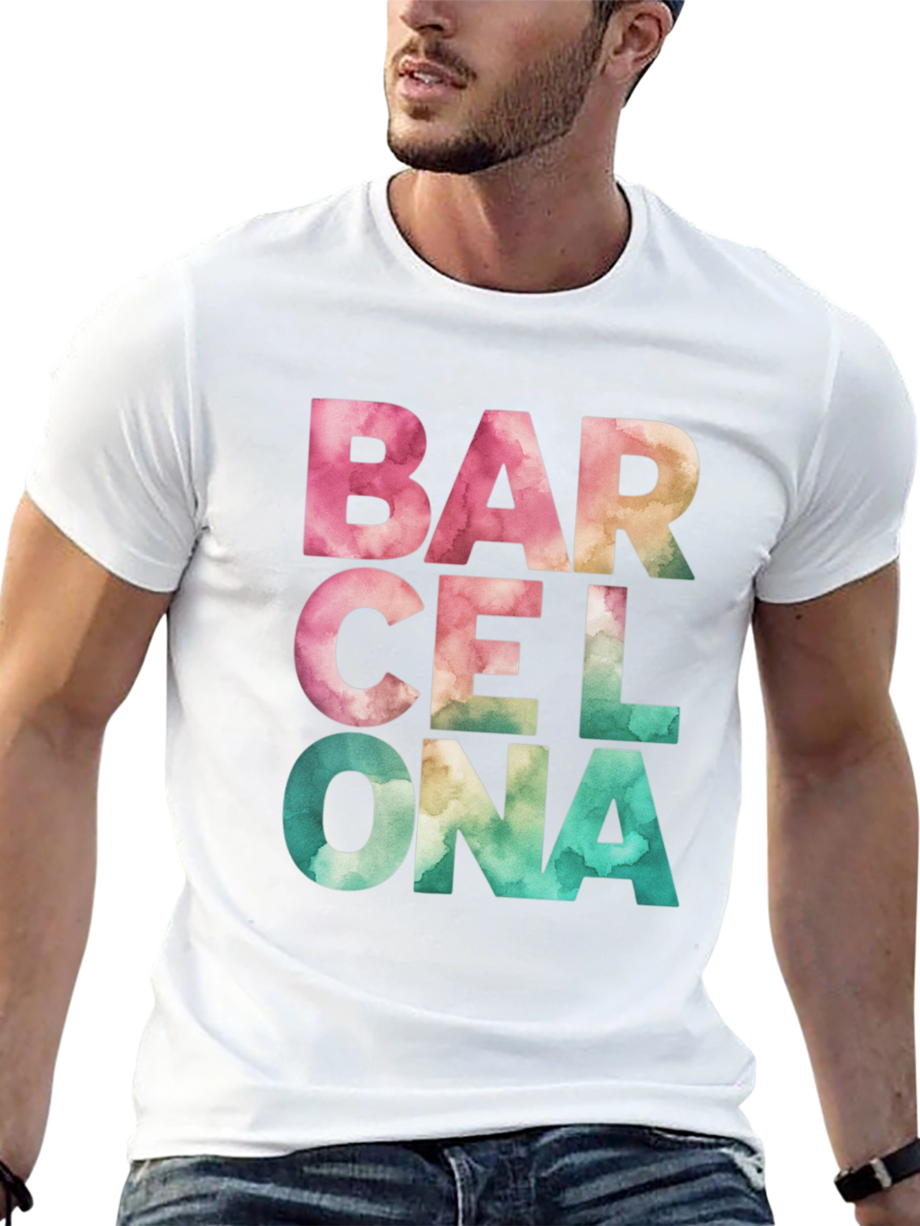 Barcelona Watercolor Graphic Print T-Shirt