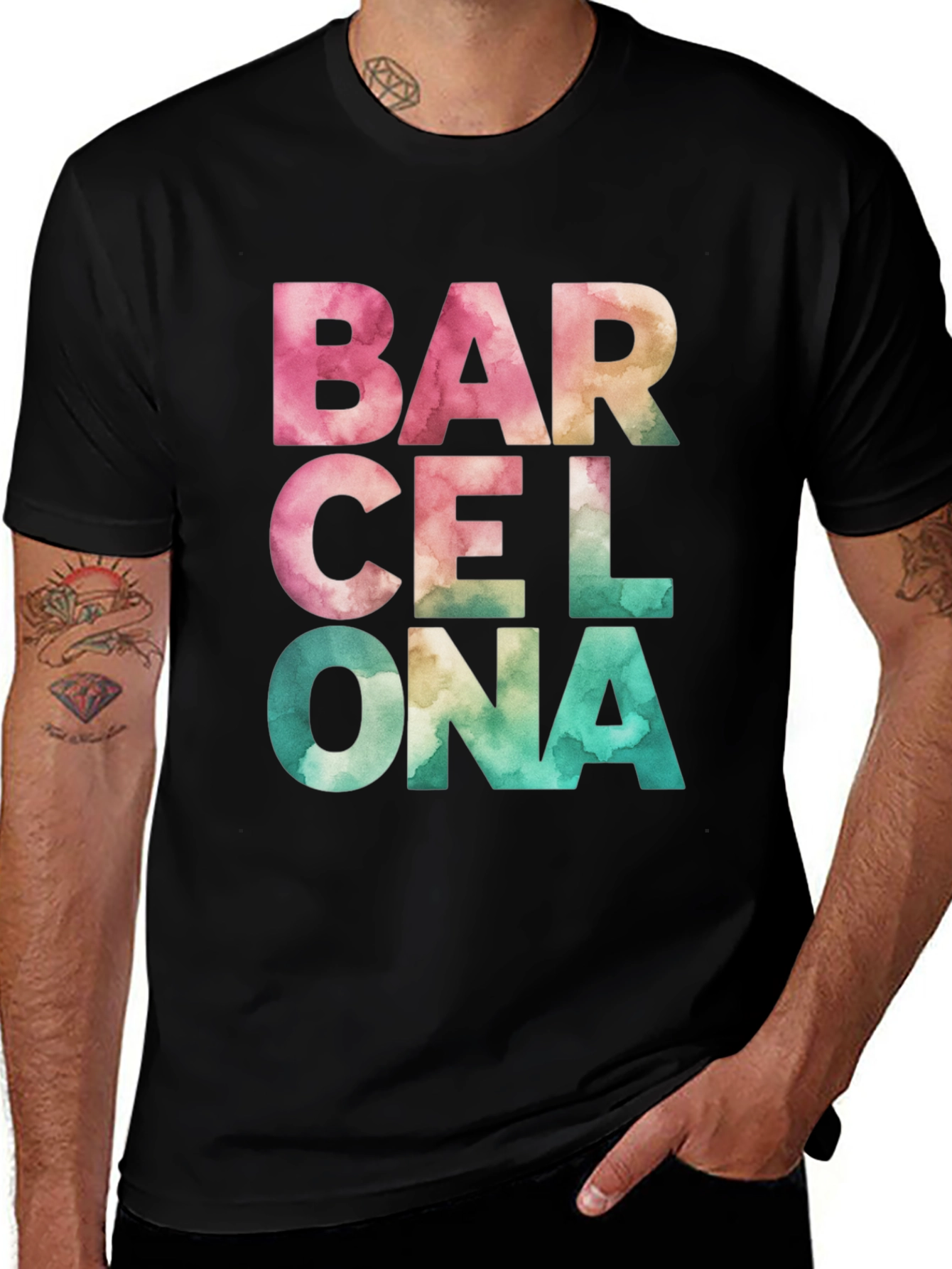 Barcelona Watercolor Graphic Print T-Shirt