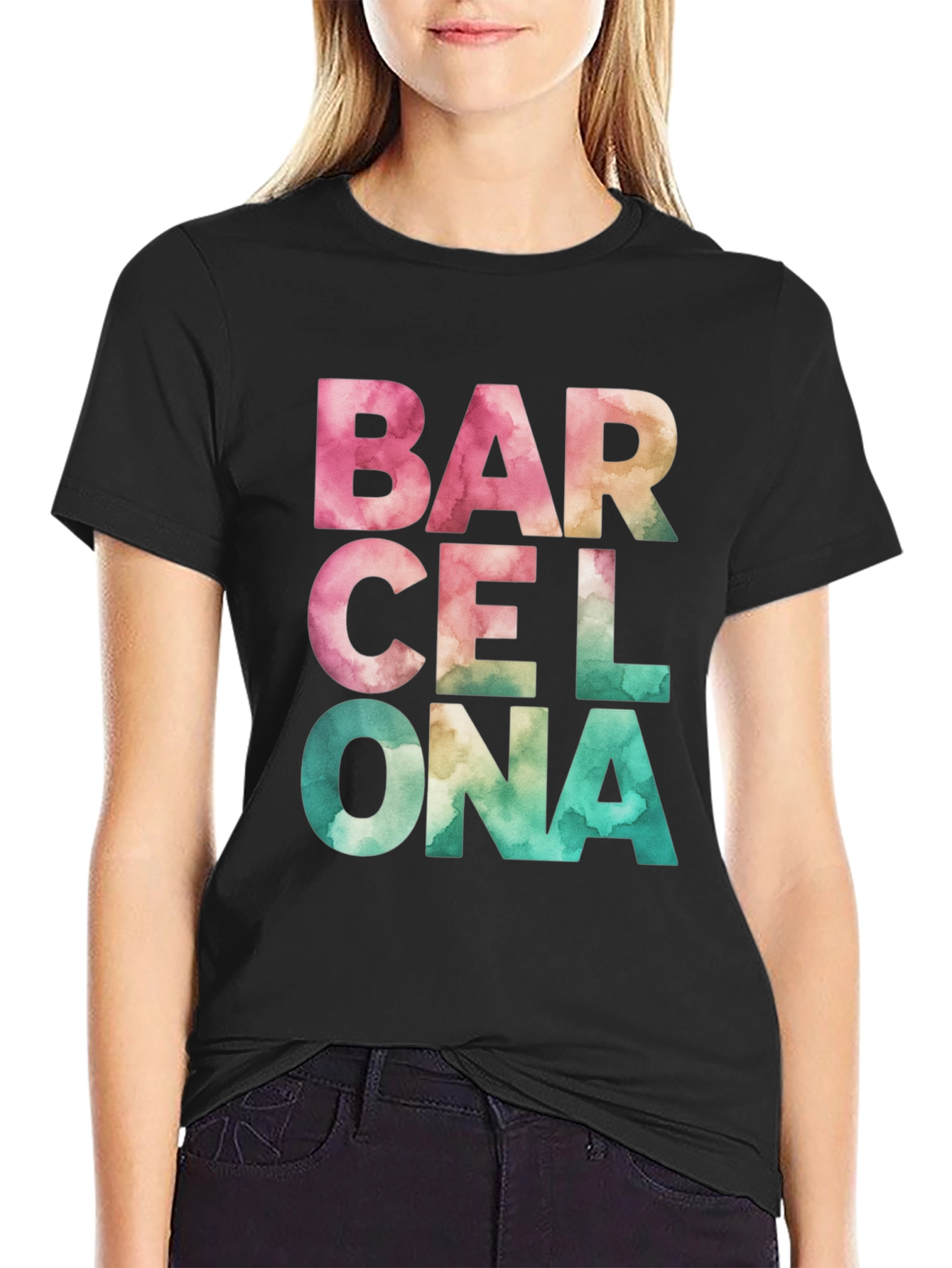 Barcelona Watercolor Graphic Print T-Shirt