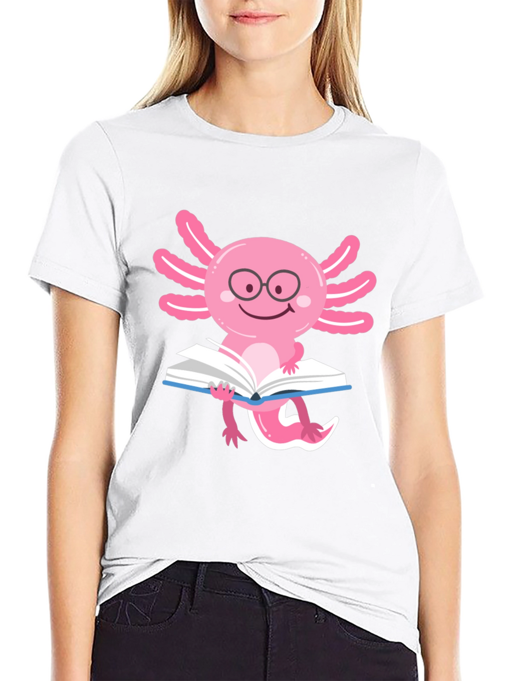 Axolotl Reader T-Shirt - Black Cotton
