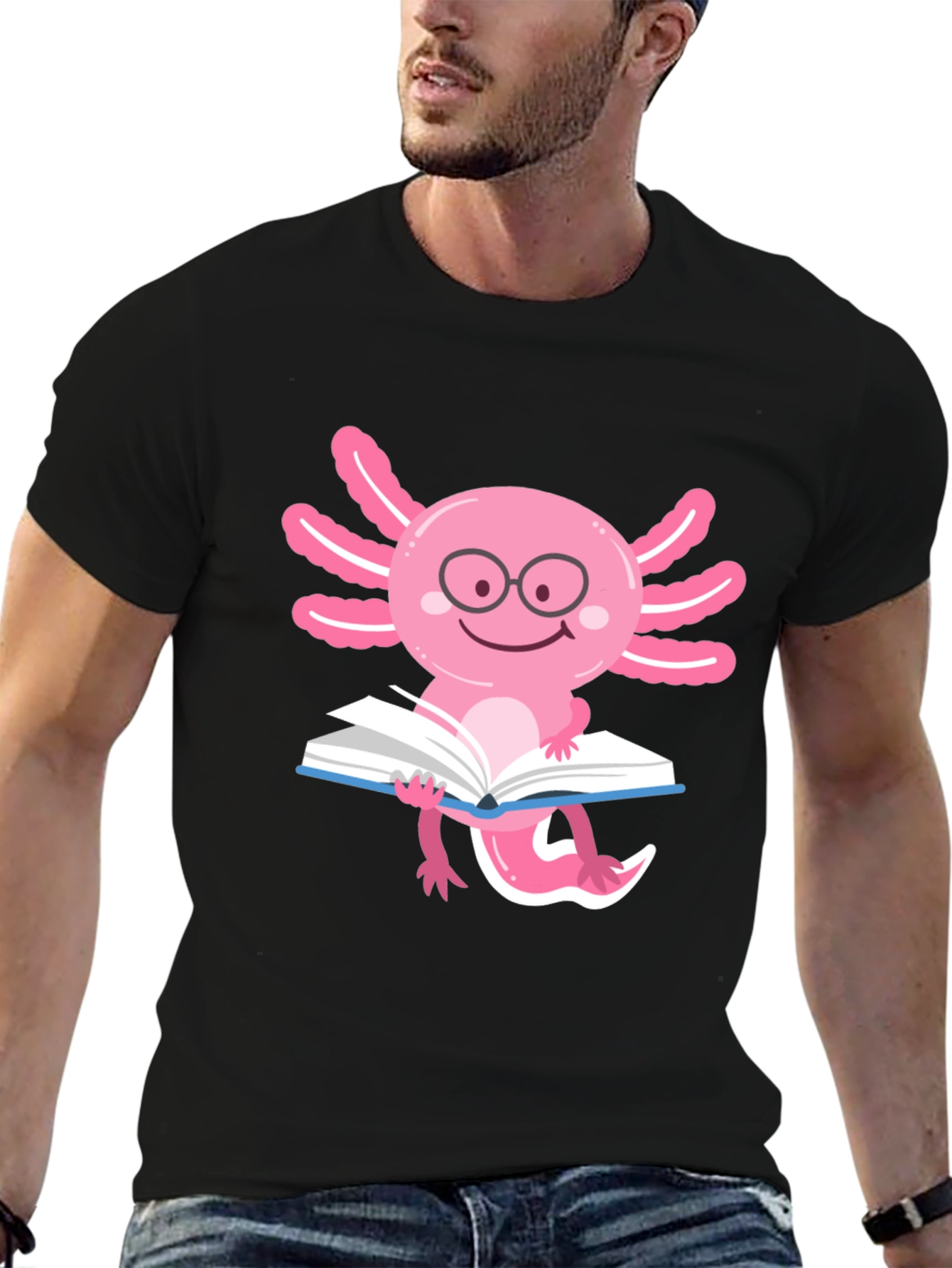 Axolotl Reader T-Shirt - Black Cotton