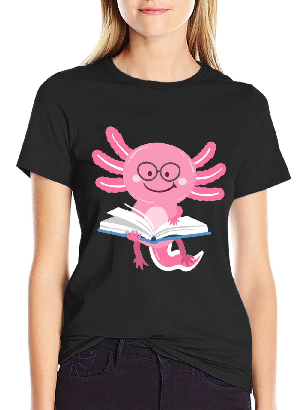 Axolotl Reader T-Shirt - Black Cotton