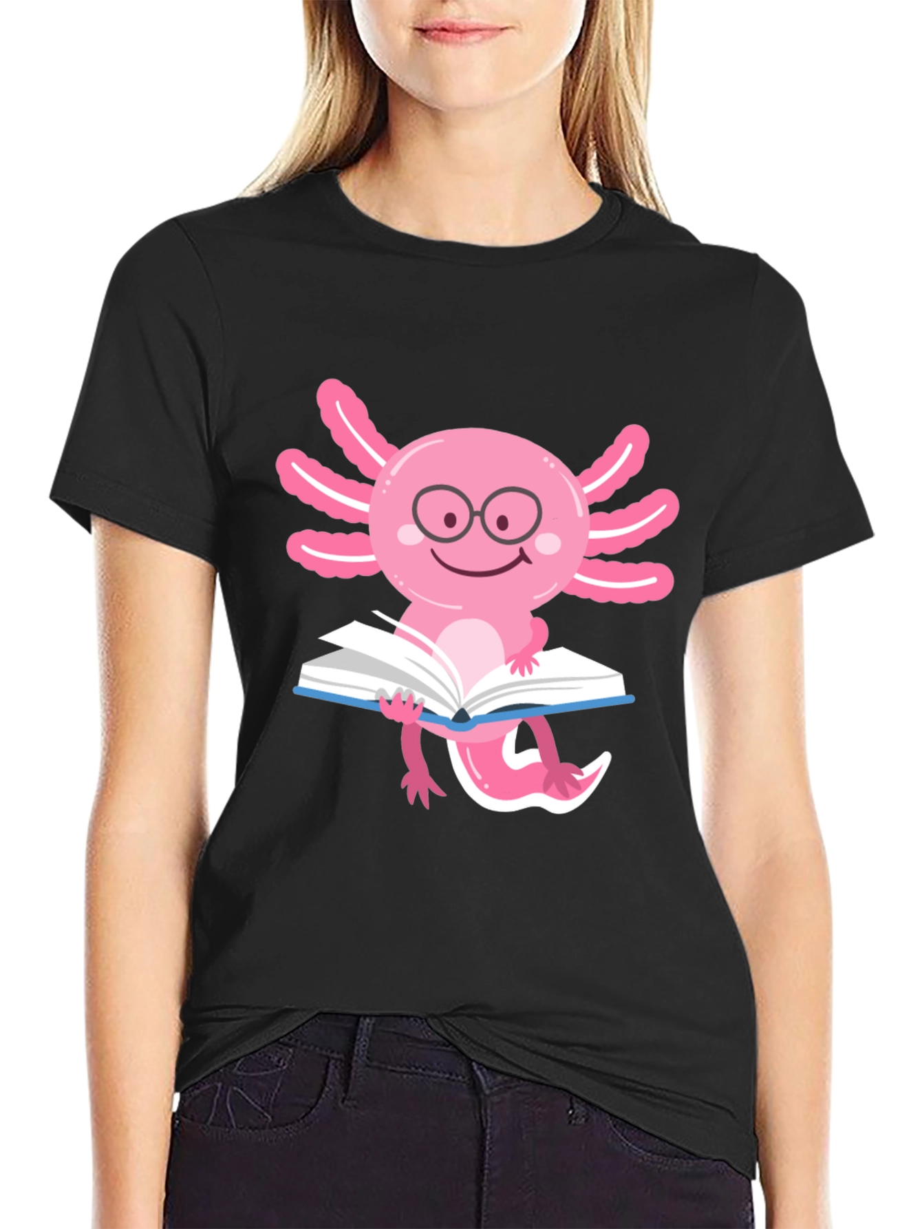 Axolotl Reader T-Shirt - Black Cotton