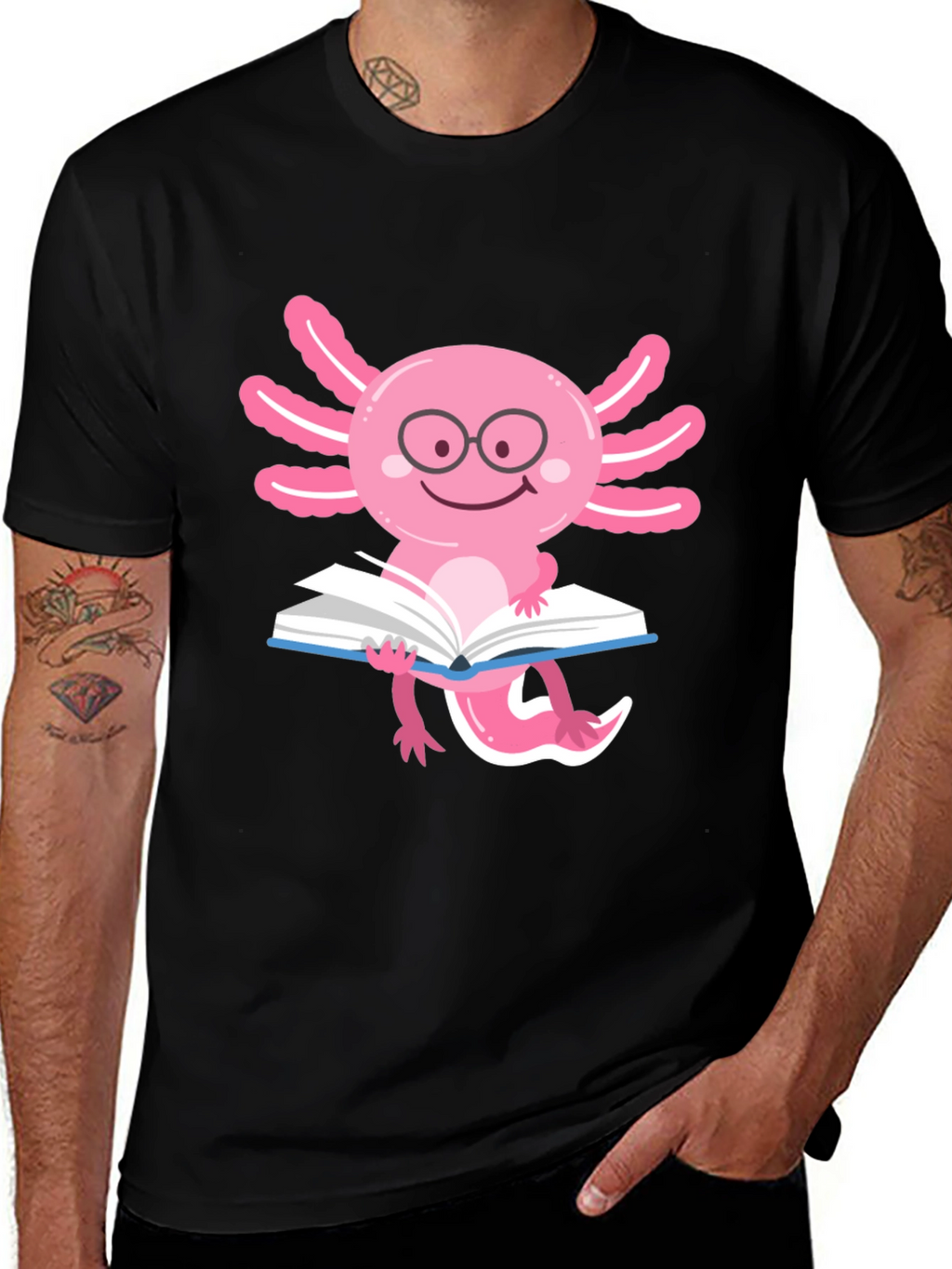Axolotl Reader T-Shirt - Black Cotton