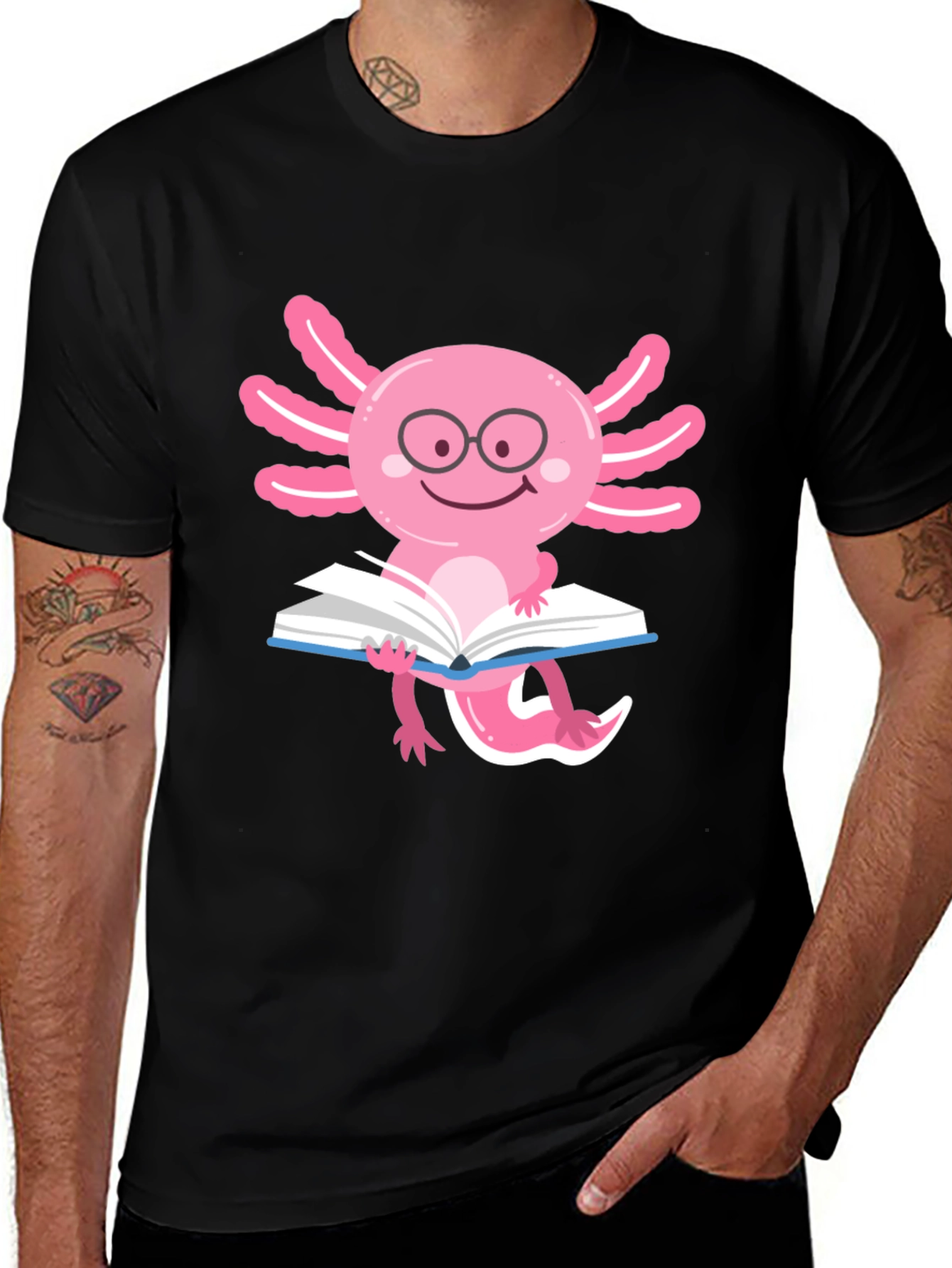 Axolotl Reader T-Shirt - Black Cotton