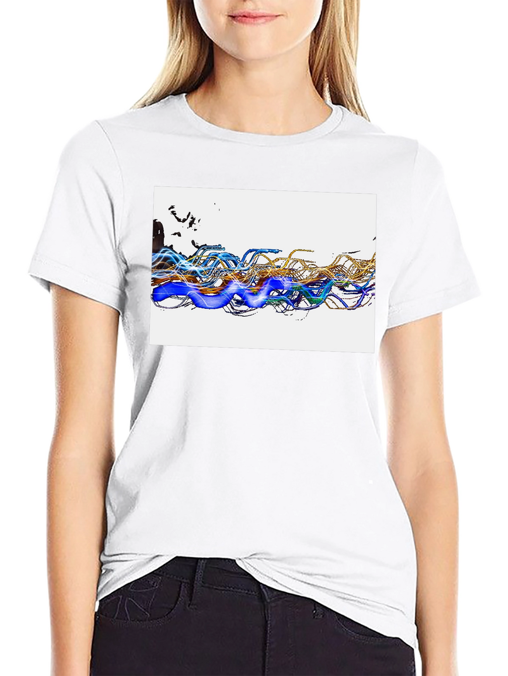 Abstract Wave Graphic Black T-Shirt