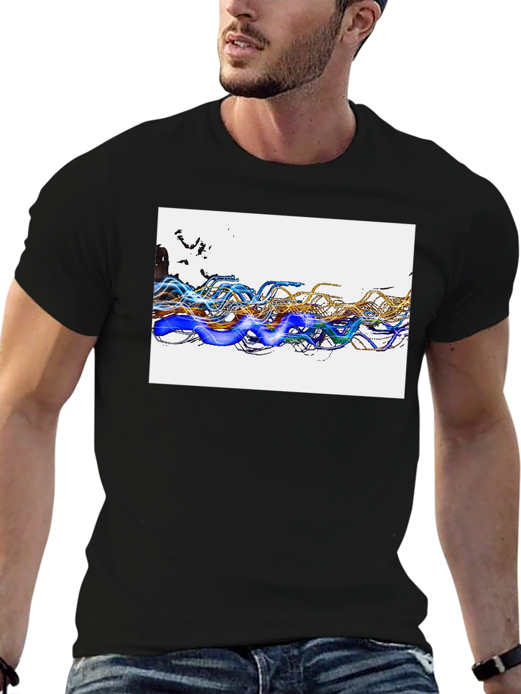 Abstract Wave Graphic Black T-Shirt