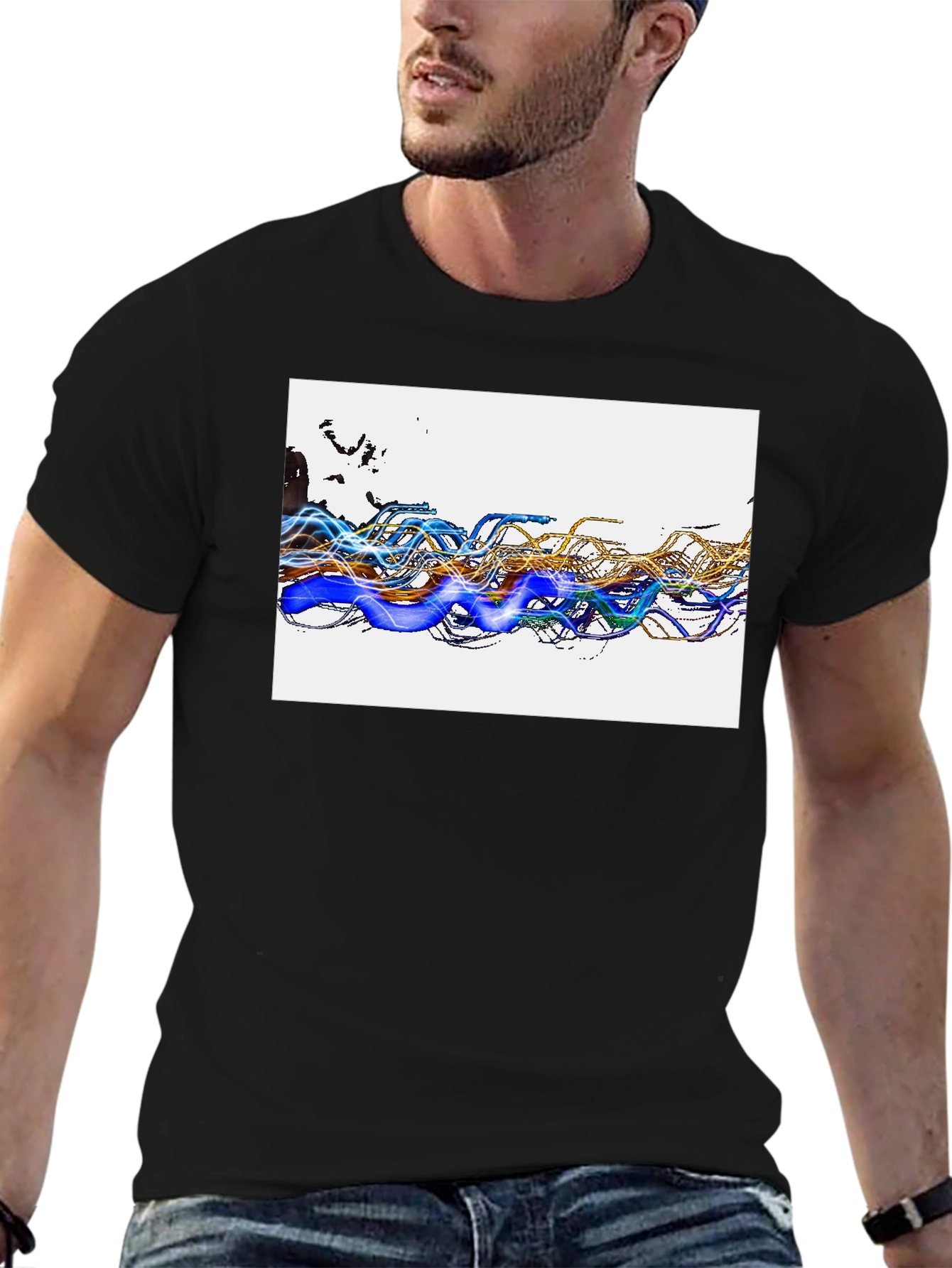 Abstract Wave Graphic Black T-Shirt