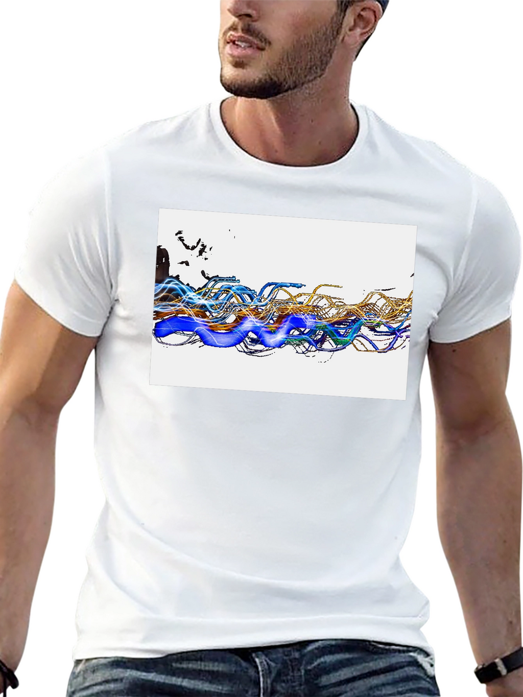 Abstract Wave Graphic Black T-Shirt