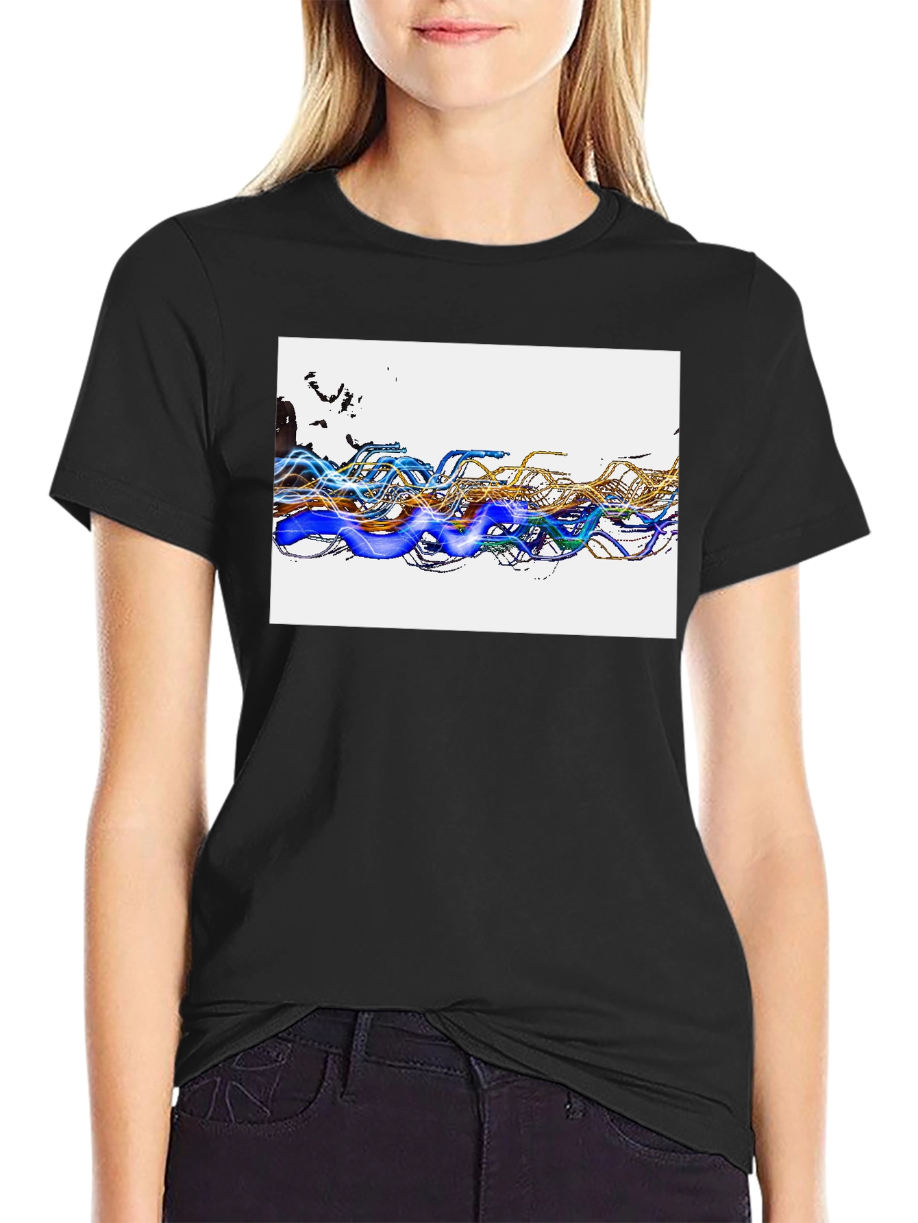 Abstract Wave Graphic Black T-Shirt