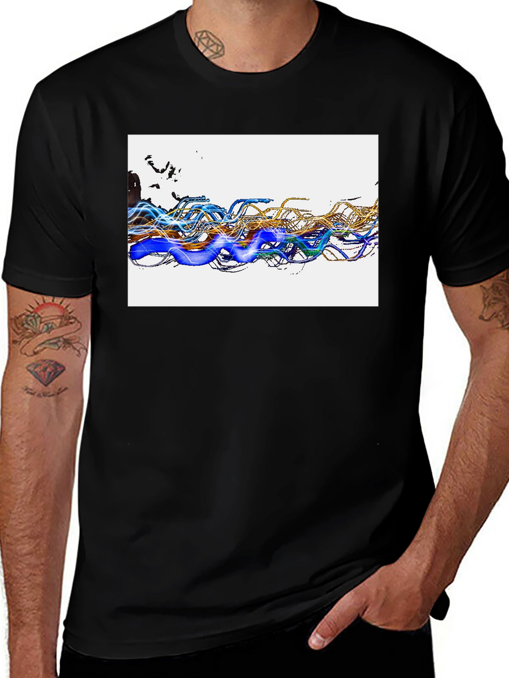 Abstract Wave Graphic Black T-Shirt