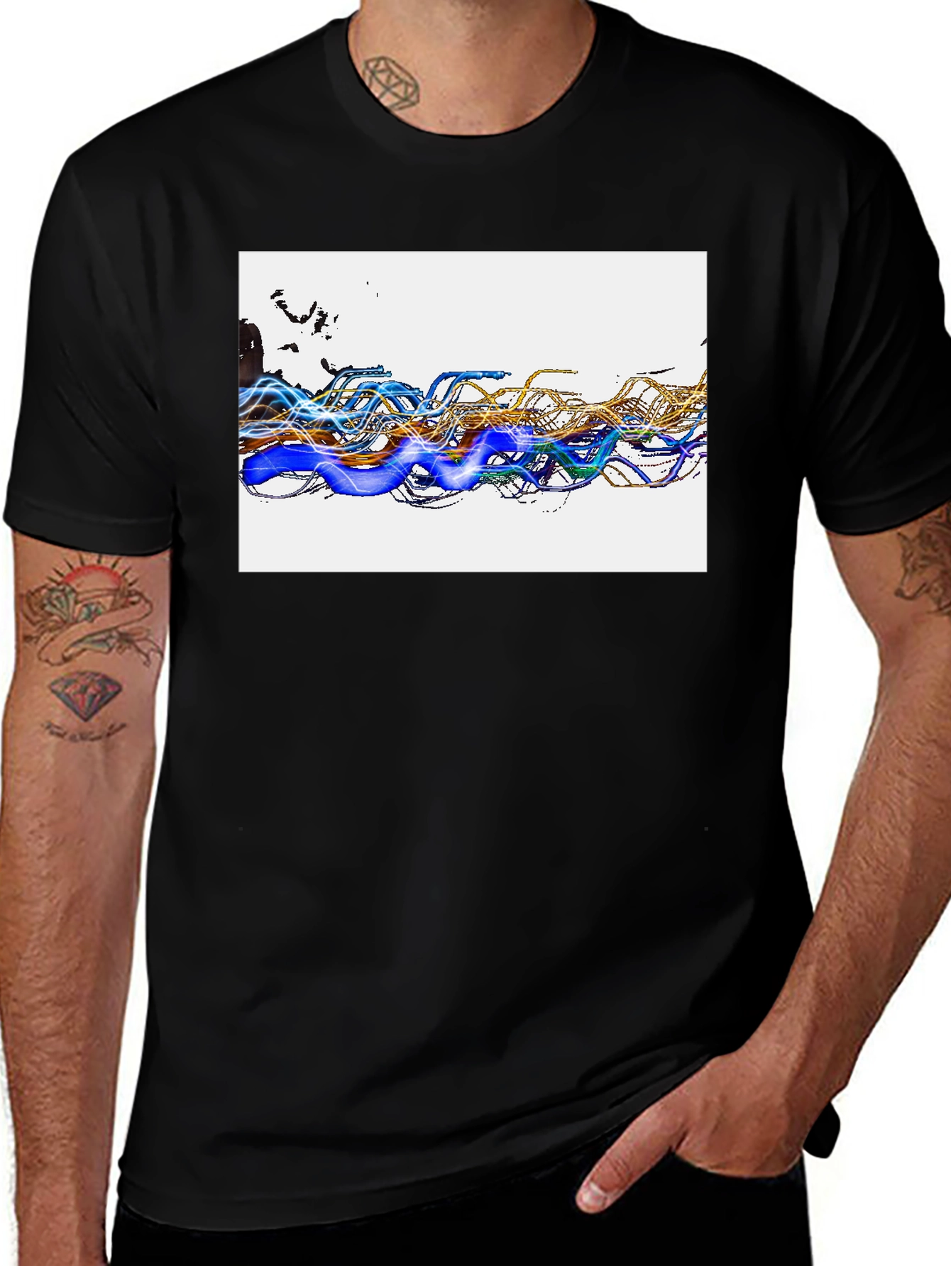 Abstract Wave Graphic Black T-Shirt