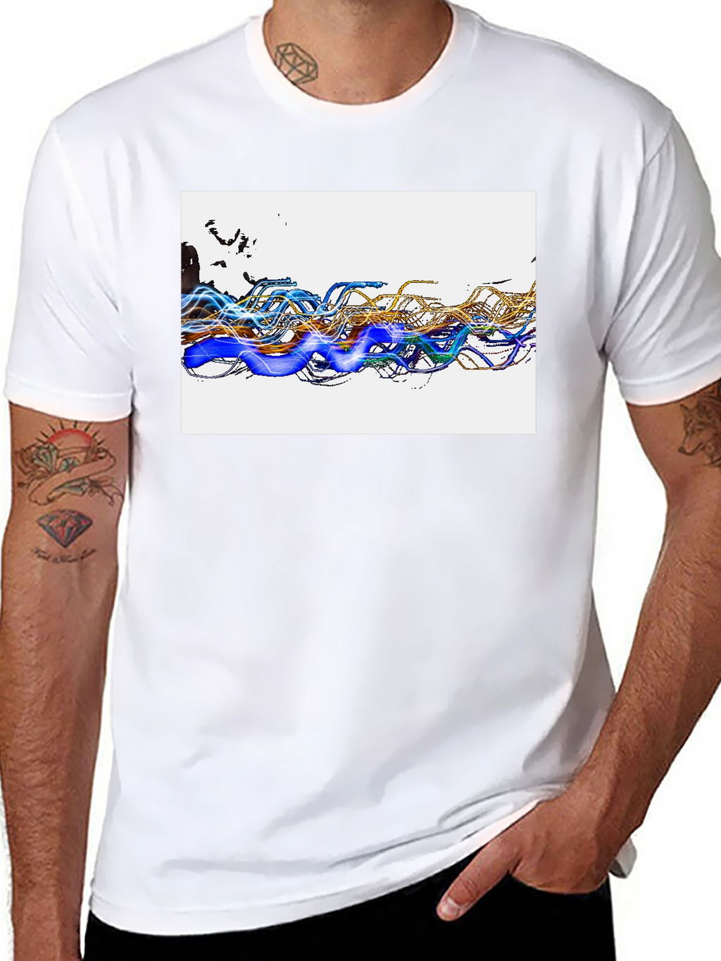 Abstract Wave Graphic Black T-Shirt