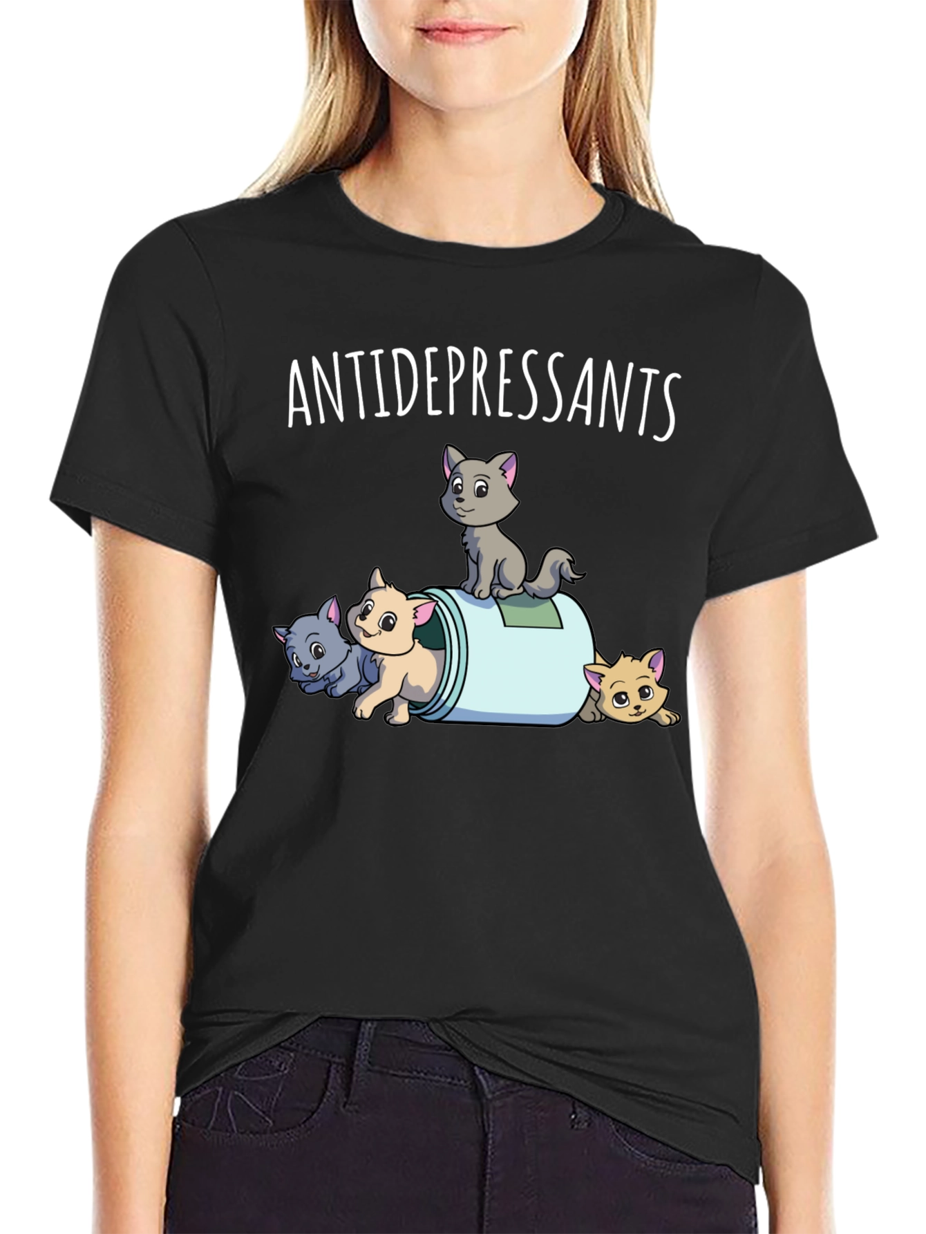 Antidepressants Cats Graphic Tee - Black