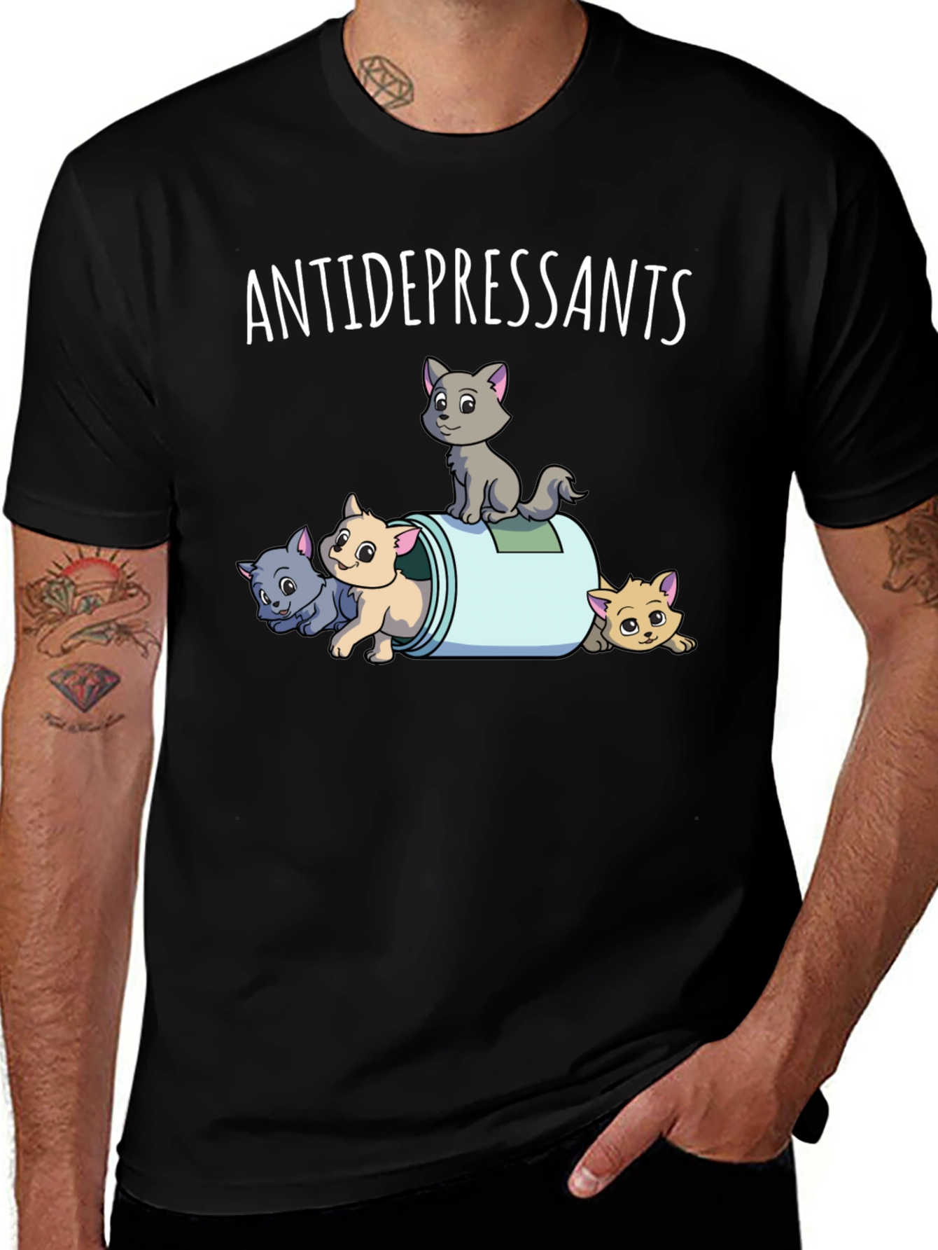 Antidepressants Cats Graphic Tee - Black