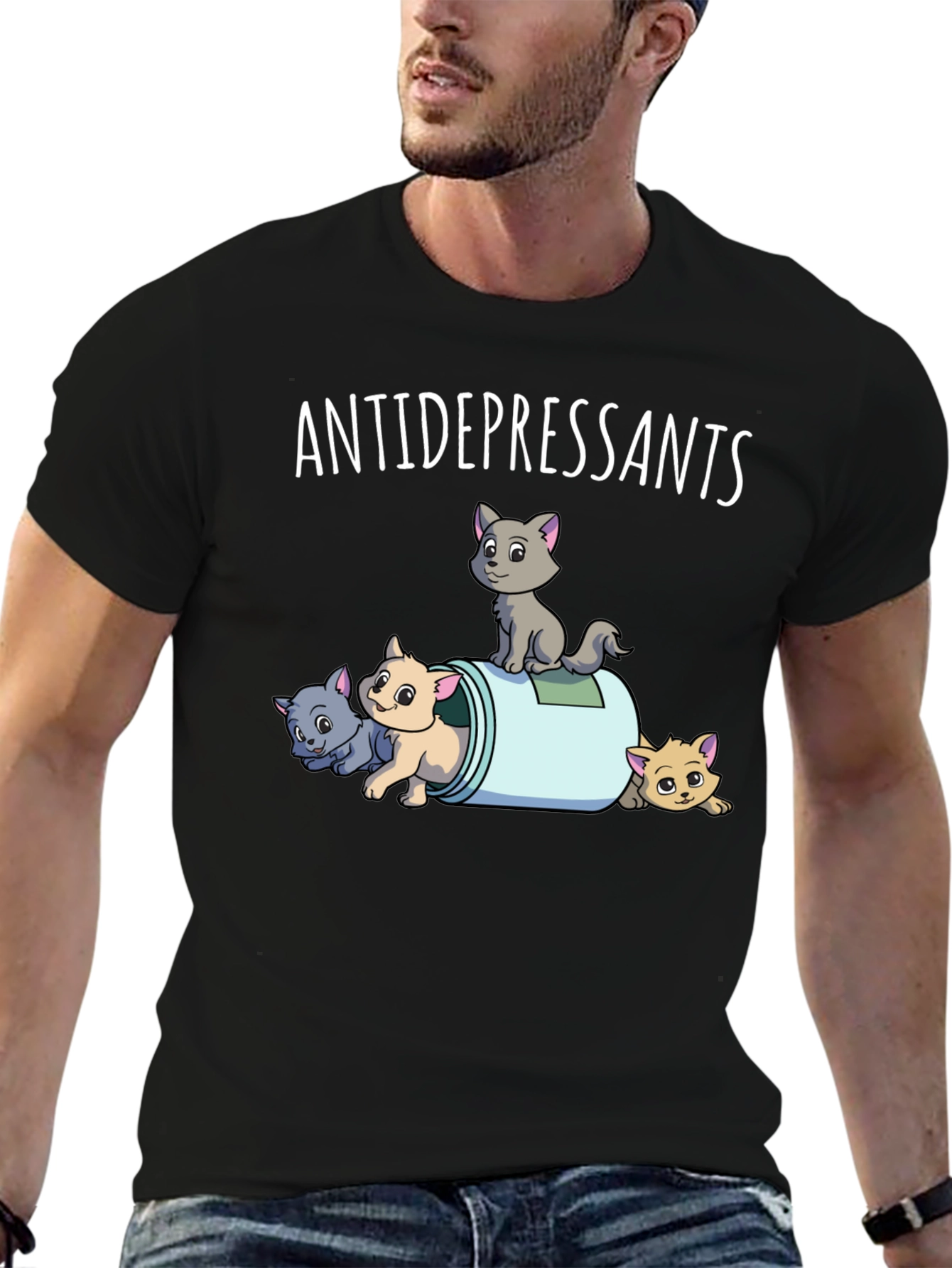Antidepressants Cats Graphic Tee - Black