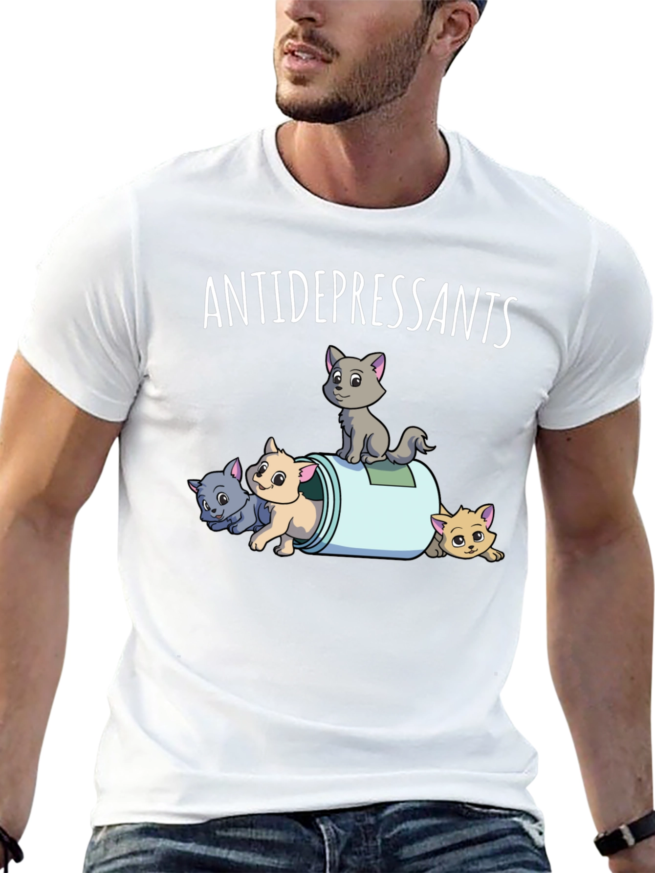 Antidepressants Cats Graphic Tee - Black