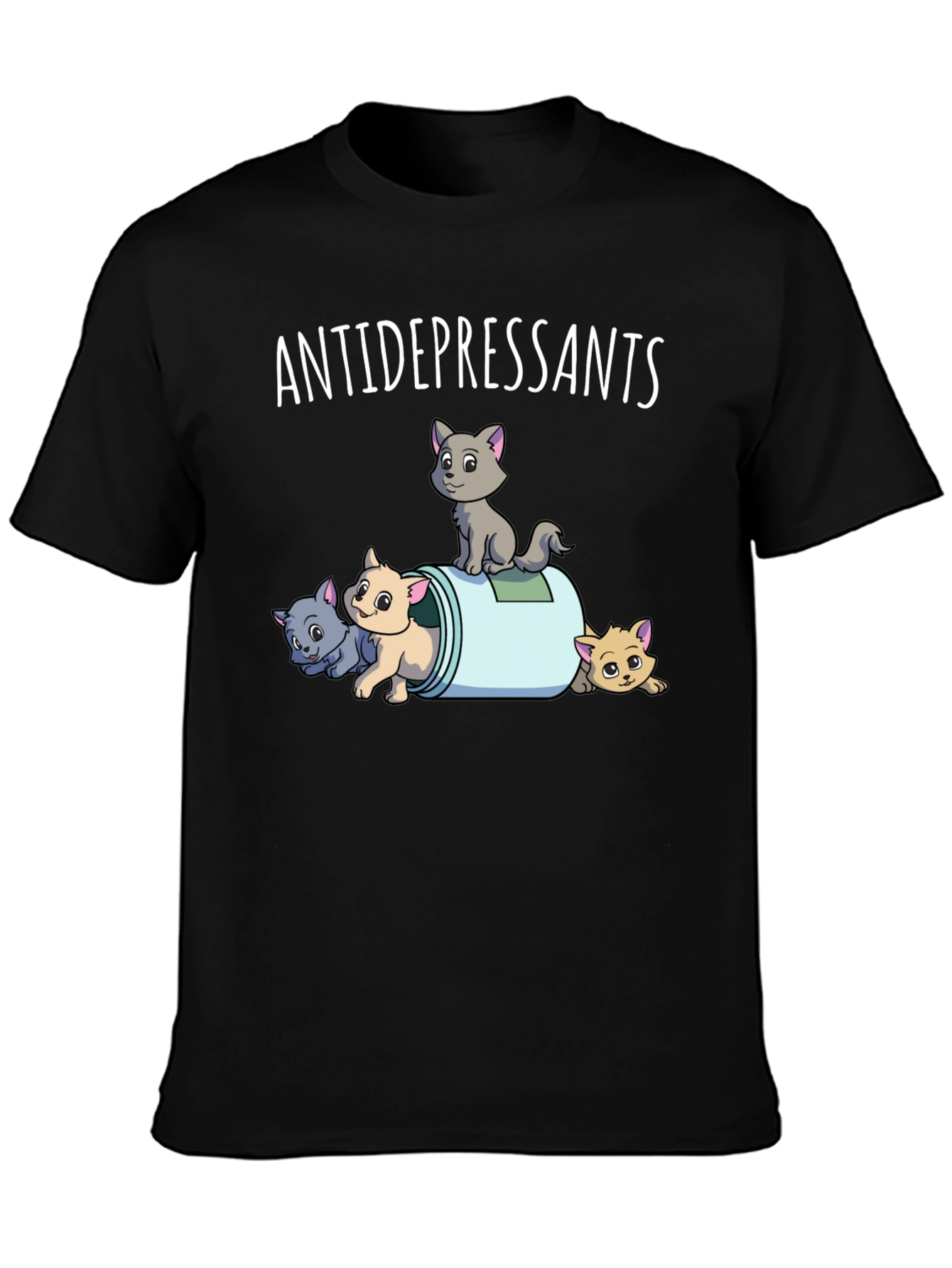 Antidepressants Cats Graphic Tee - Black