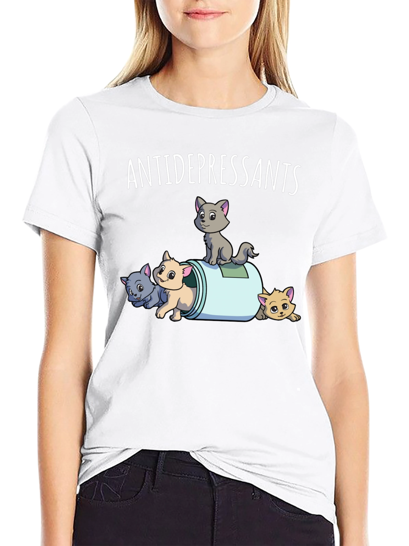 Antidepressants Cats Graphic Tee - Black