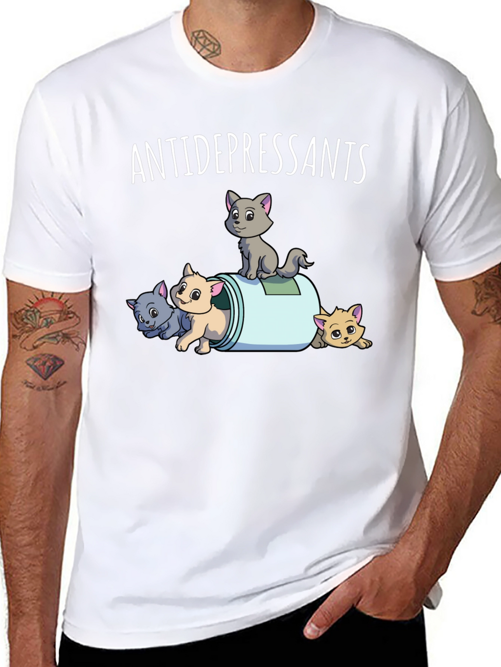 Antidepressants Cats Graphic Tee - Black