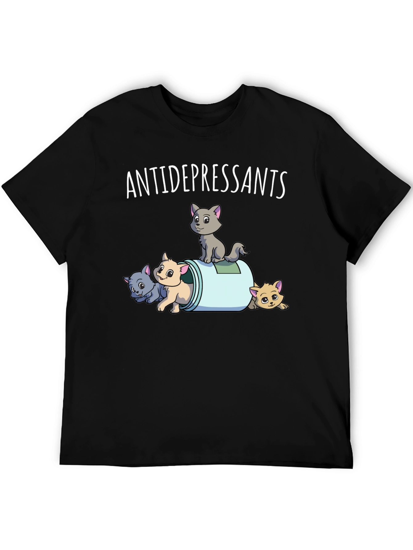 Antidepressants Cats Graphic Tee - Black