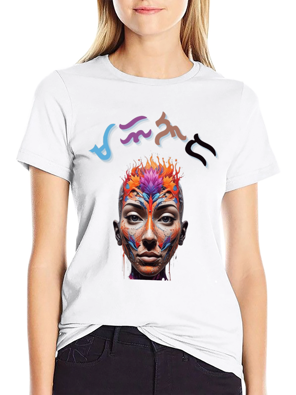 Artistic Abstract Face Graphic Black T-Shirt