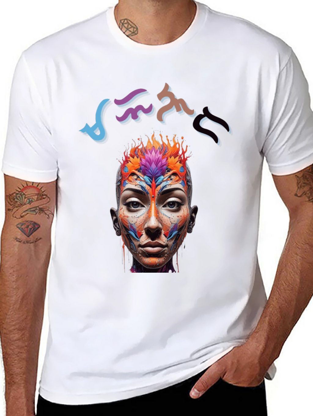 Artistic Abstract Face Graphic Black T-Shirt
