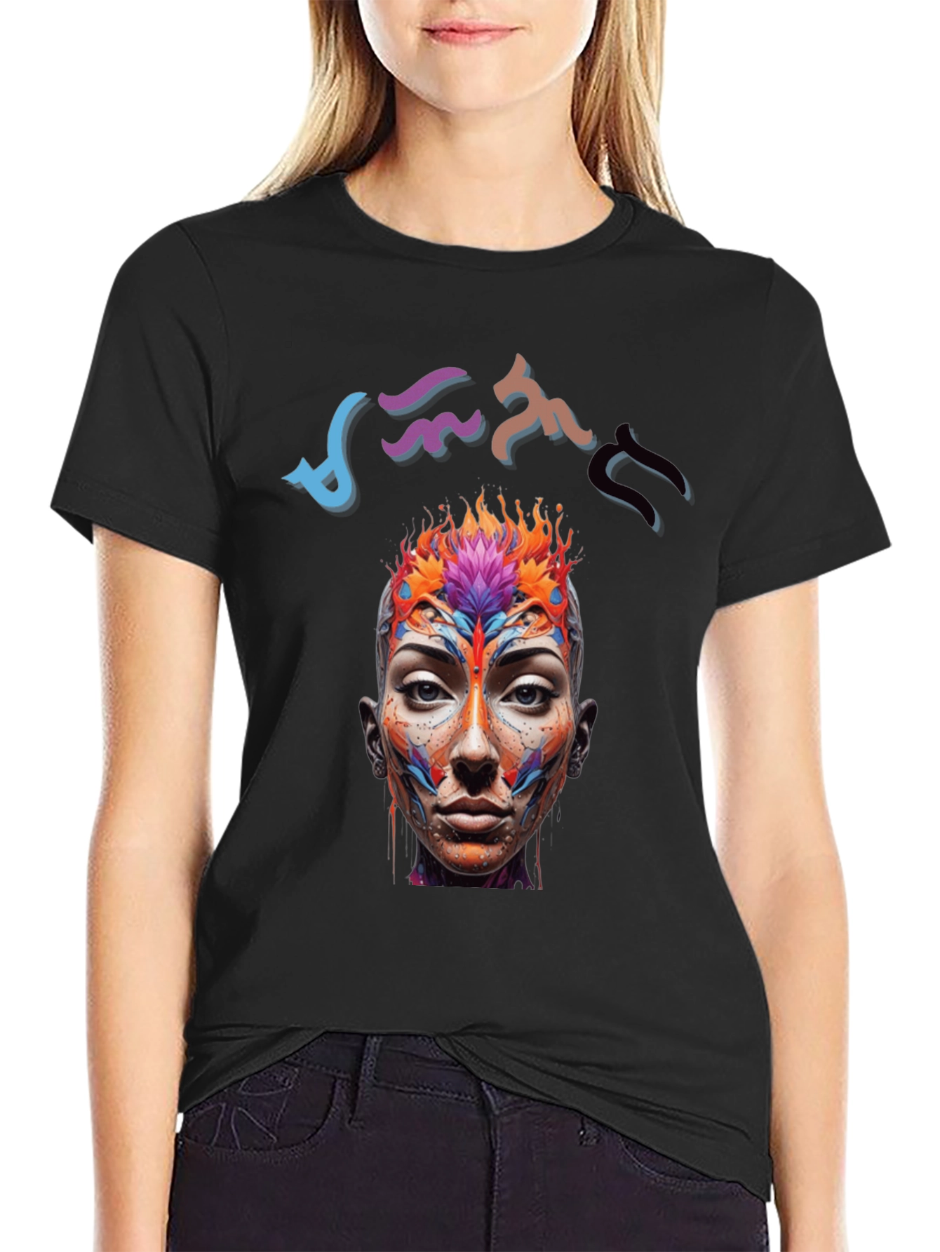 Artistic Abstract Face Graphic Black T-Shirt
