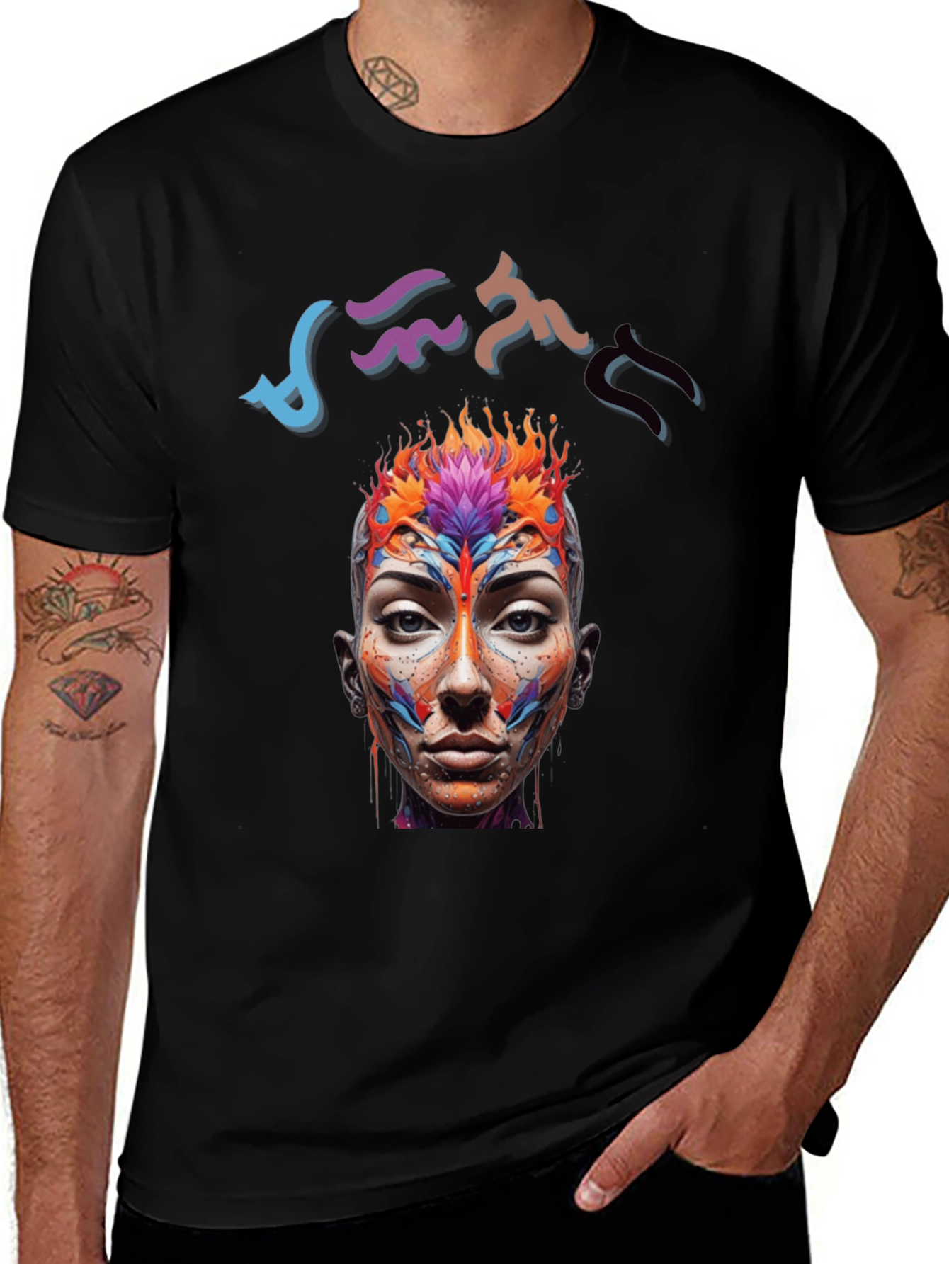 Artistic Abstract Face Graphic Black T-Shirt