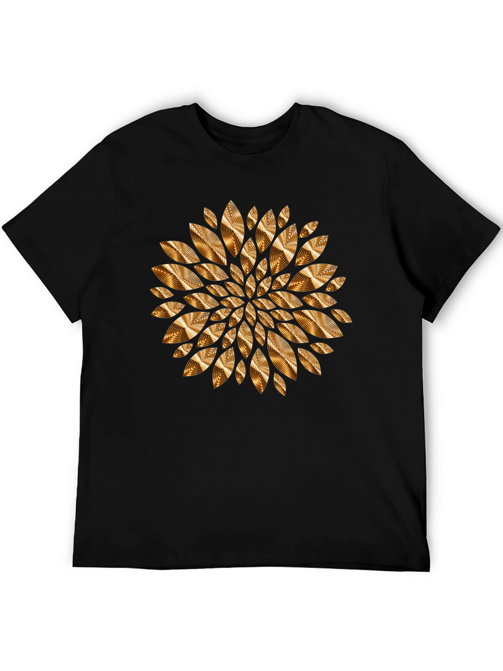 Abstract Golden Floral Mens Black Tee